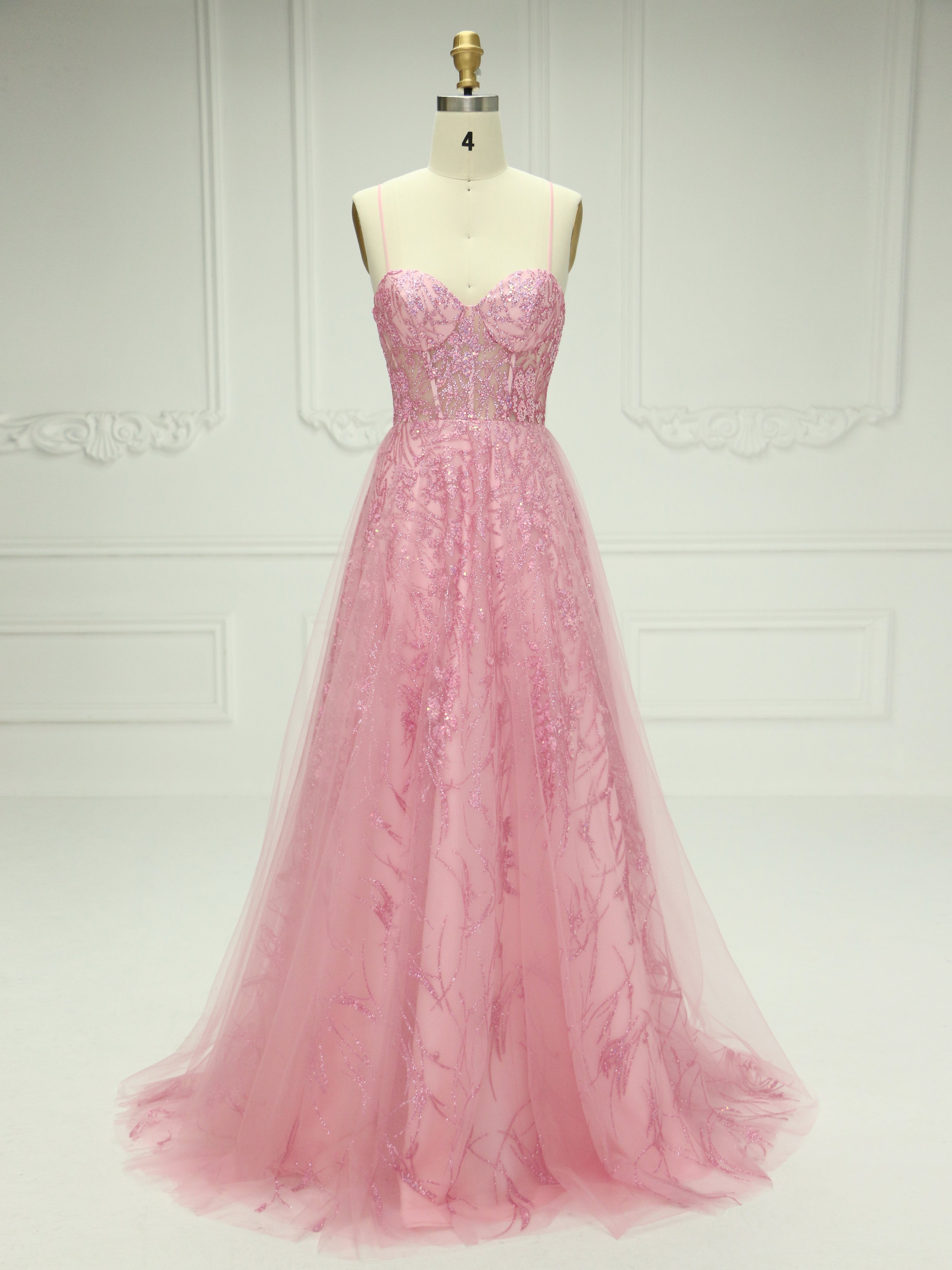 Spaghetti Straps Sequin Floor-Length Prom Dress YE2541