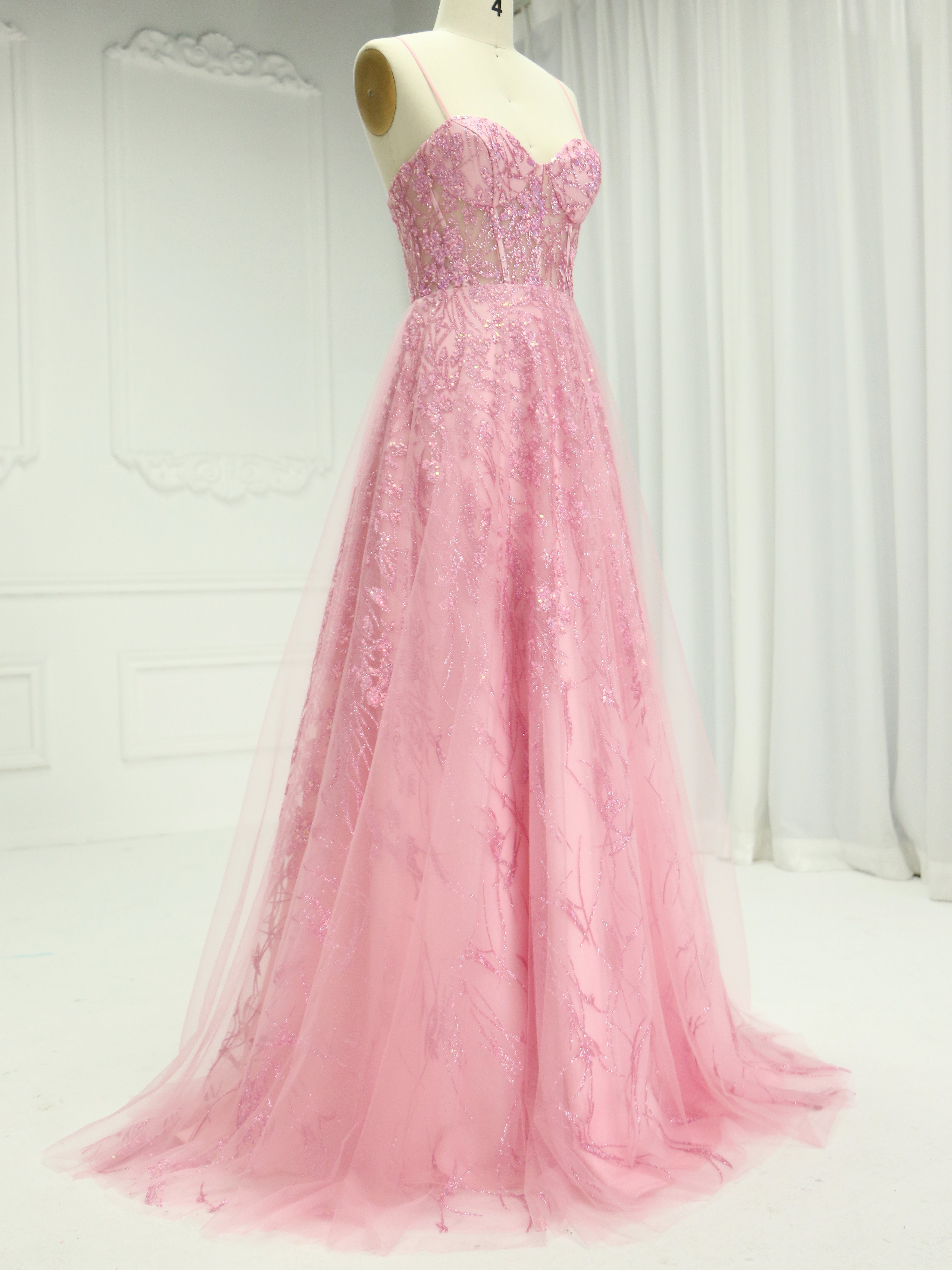 Spaghetti Straps Sequin Floor-Length Prom Dress YE2541