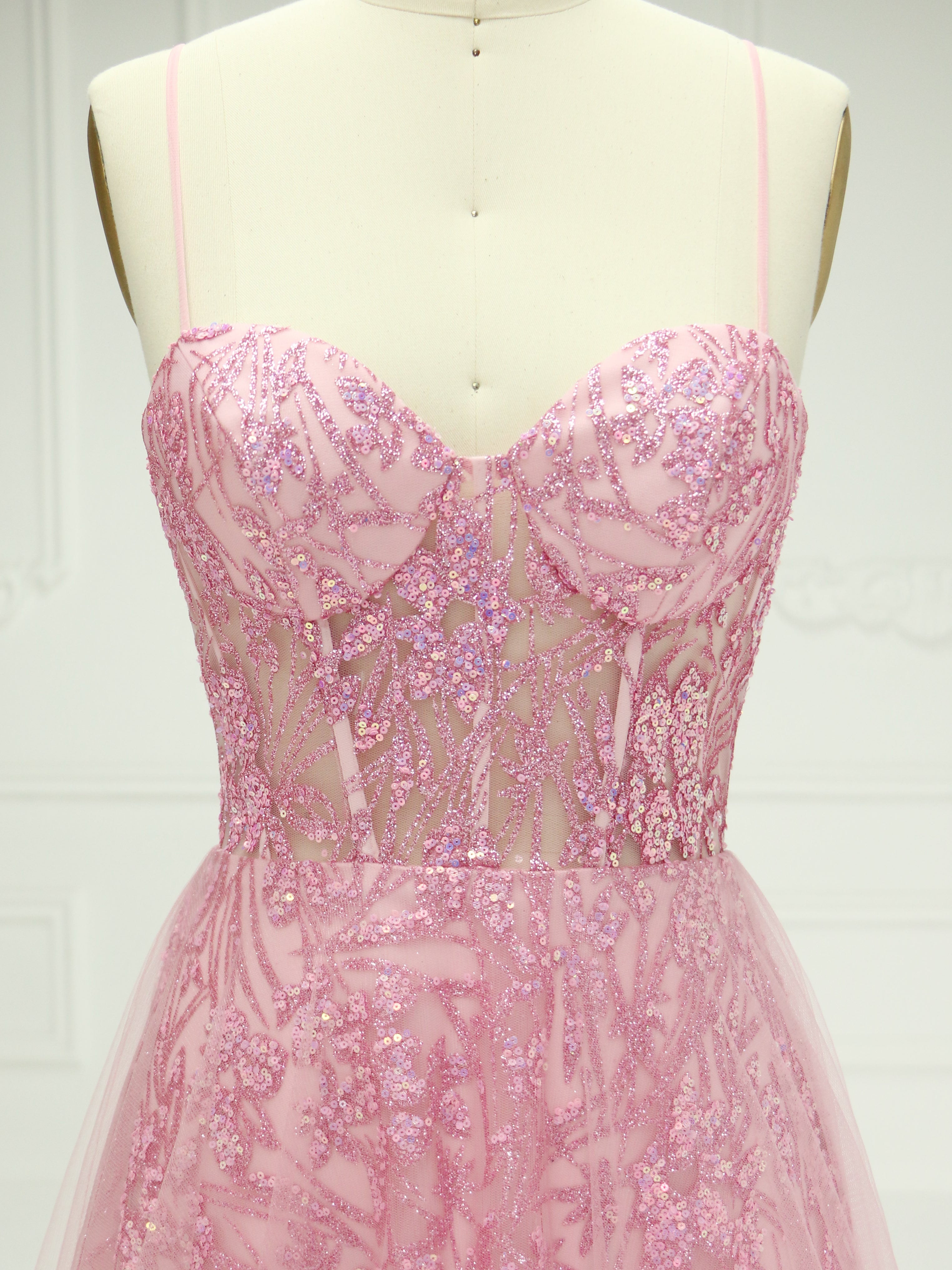 Spaghetti Straps Sequin Floor-Length Prom Dress YE2541