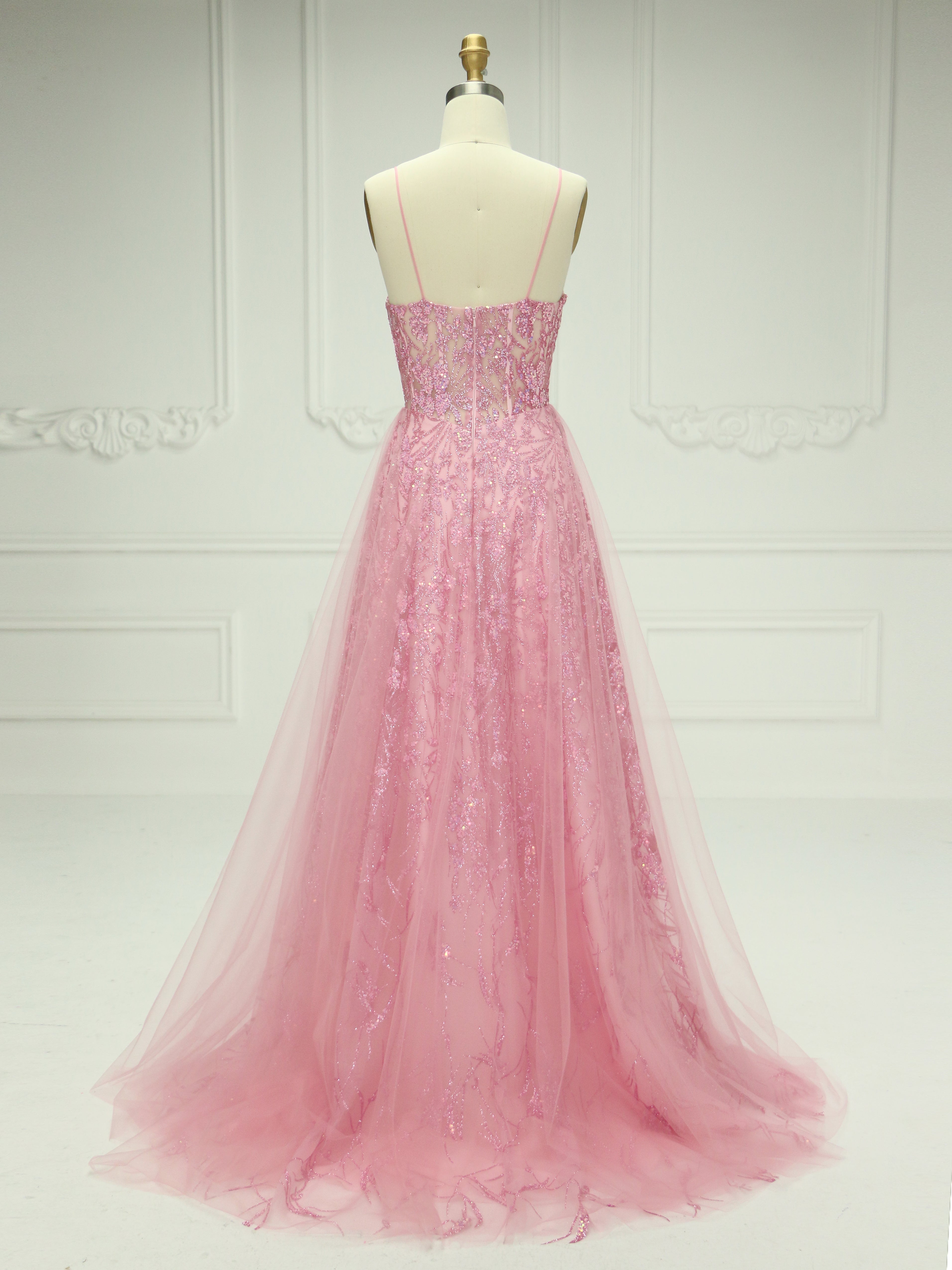 Spaghetti Straps Sequin Floor-Length Prom Dress YE2541