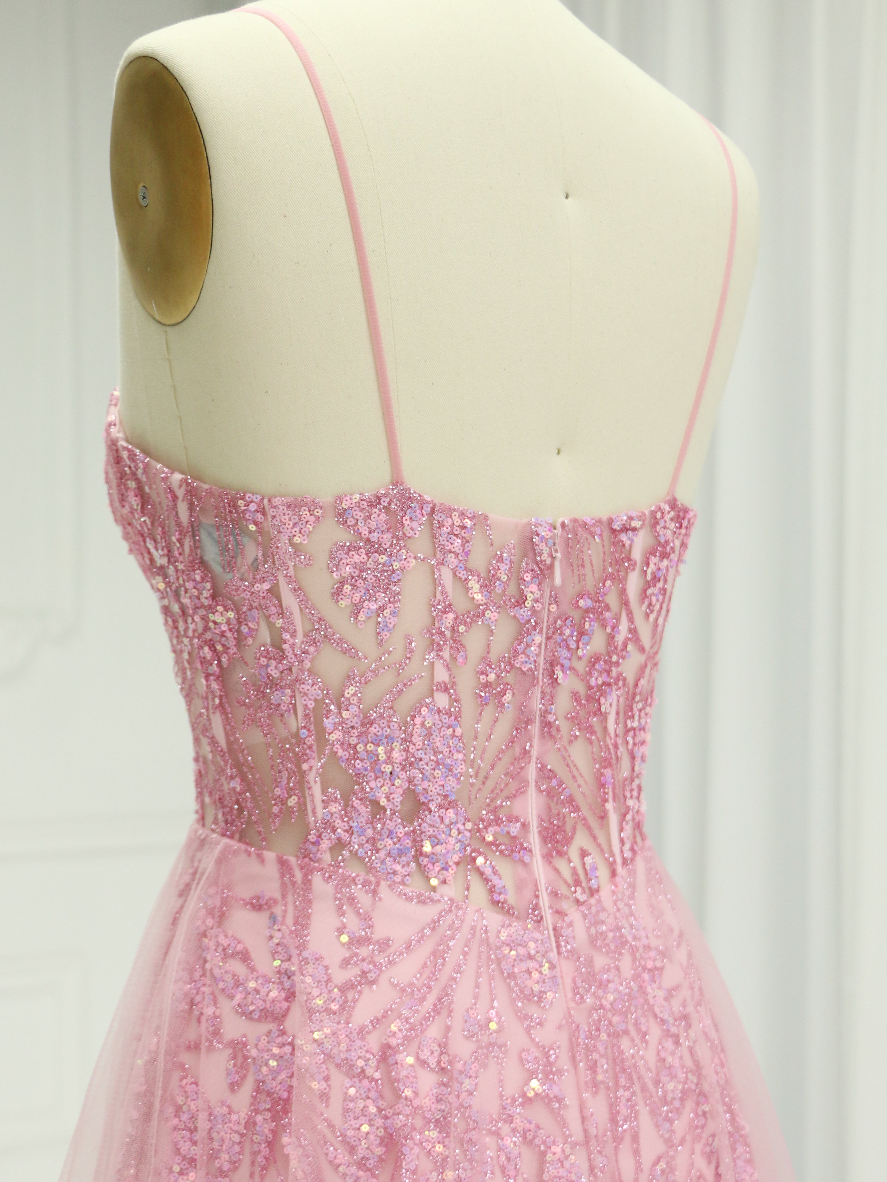 Spaghetti Straps Sequin Floor-Length Prom Dress YE2541