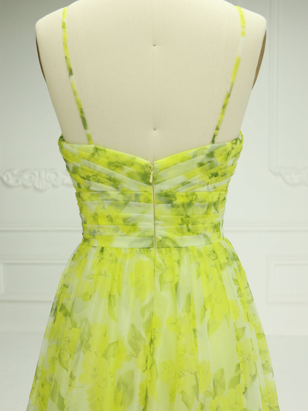 A Line Cutout Straps Floral Print Tulle Prom Dress YE2548