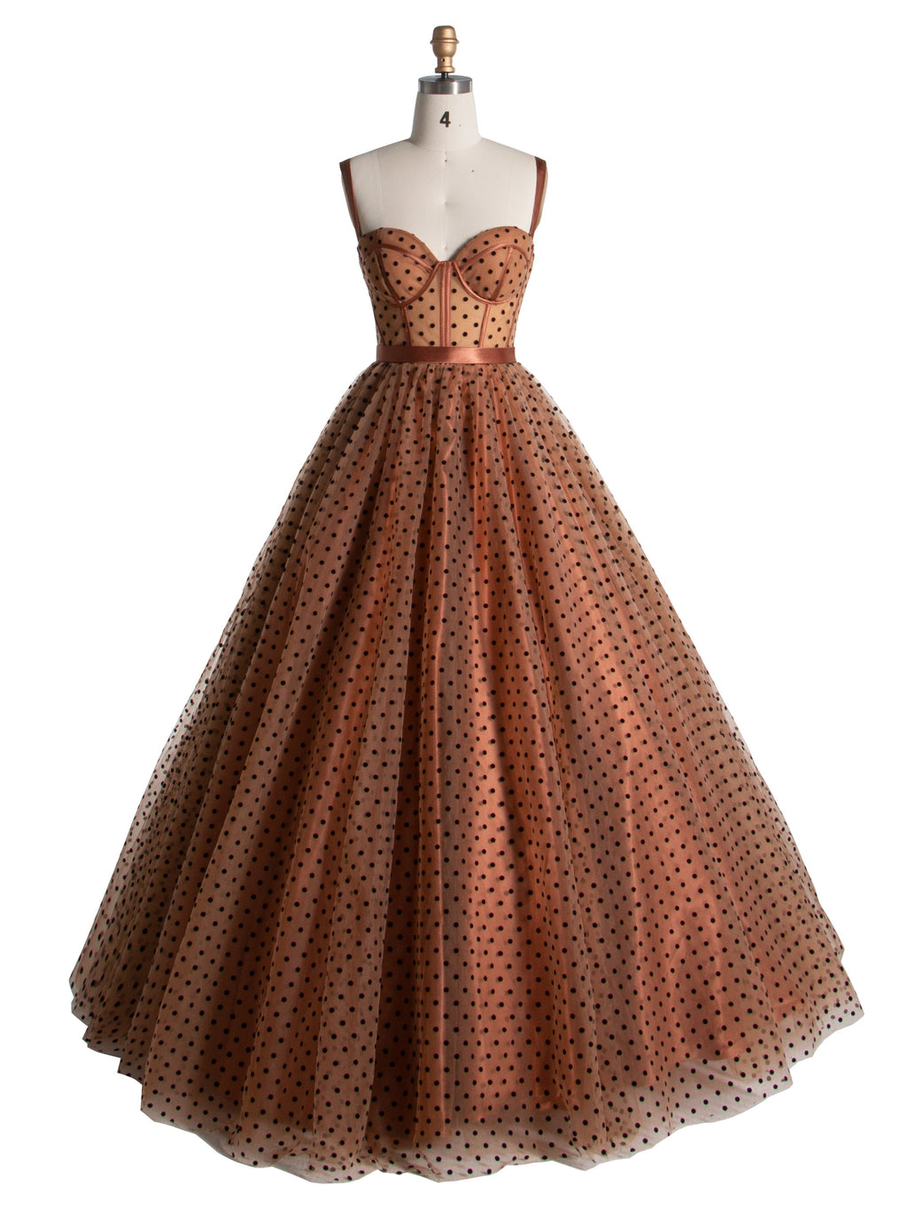 A-Line Sweetheart Polka Dot Tulle Prom Gown Photoshoot Dress with Sweep Train YE2552