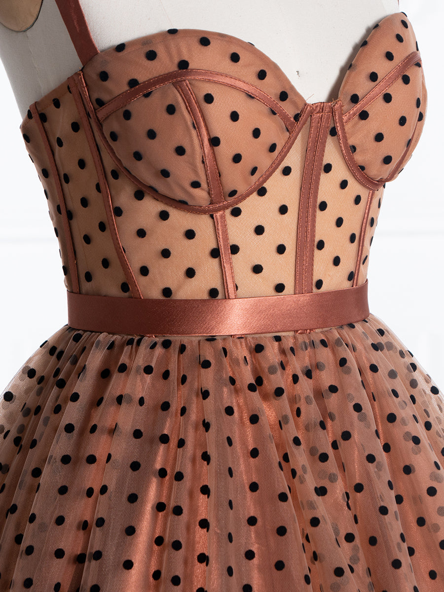 A-Line Sweetheart Polka Dot Tulle Prom Gown Photoshoot Dress with Sweep Train YE2552