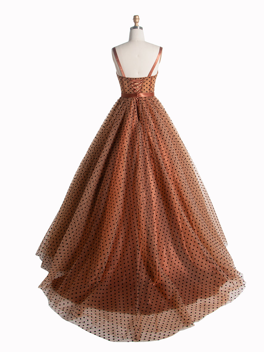 A-Line Sweetheart Polka Dot Tulle Prom Gown Photoshoot Dress with Sweep Train YE2552