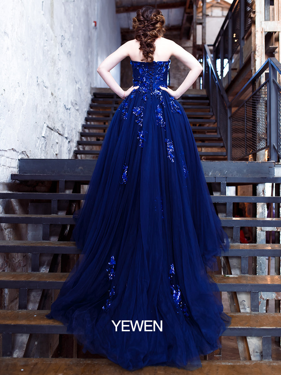 Strapless Backless Flower Sequins Elegant Evening Dress Photo Shoot Dresses YW230528