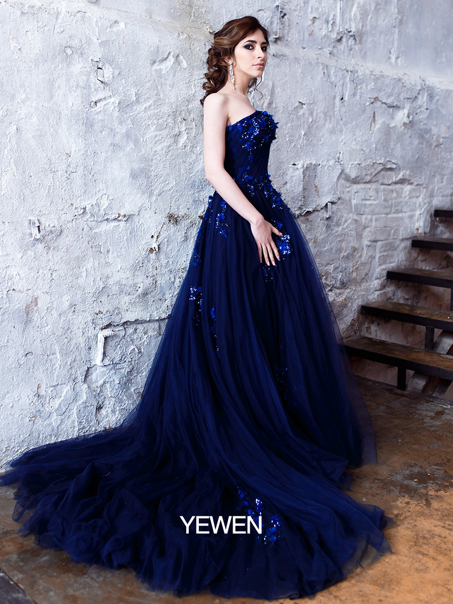 Strapless Backless Flower Sequins Elegant Evening Dress Photo Shoot Dresses YW230528