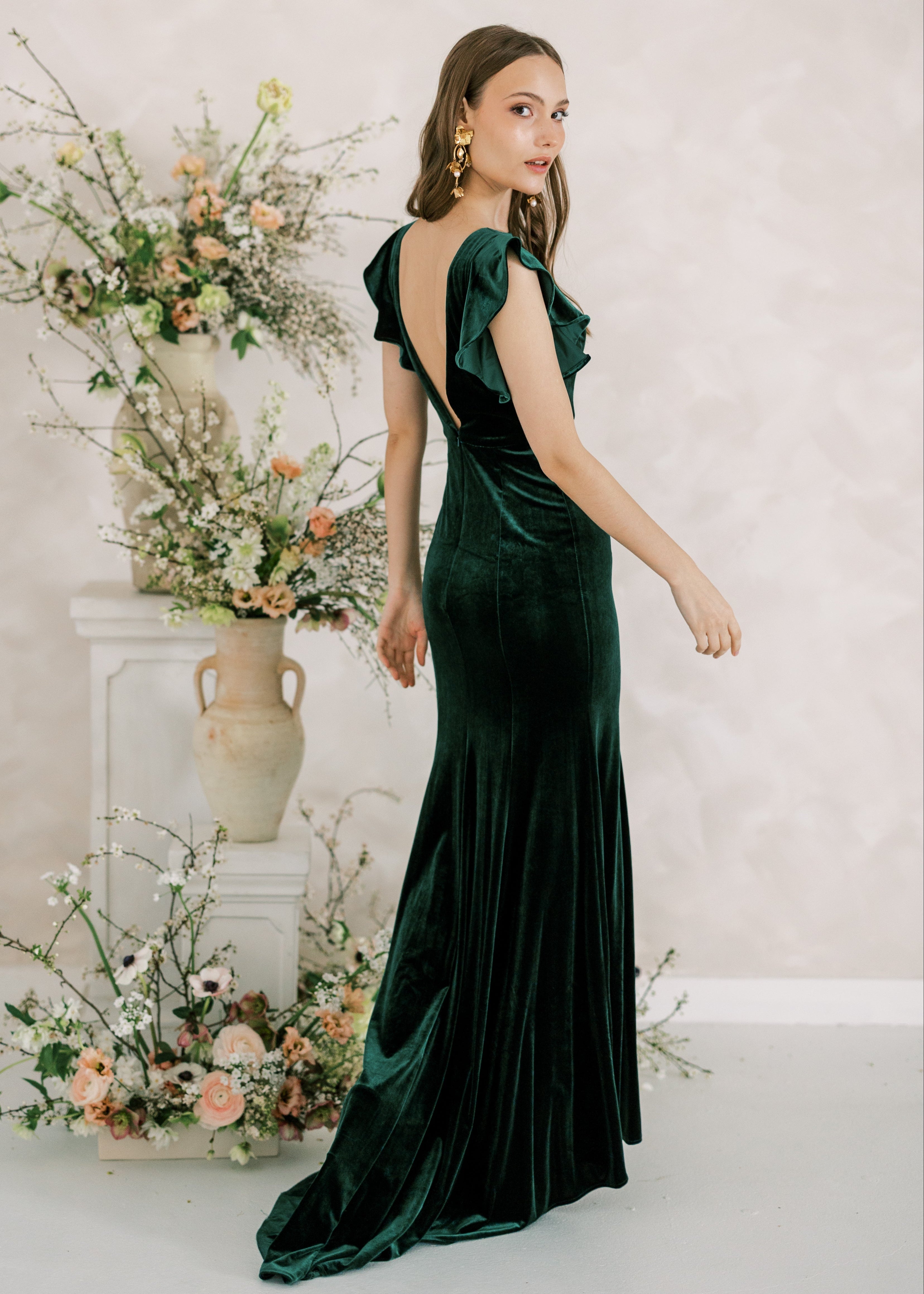 Cecelia Velvet Bridesmaid Dress in Forest Green