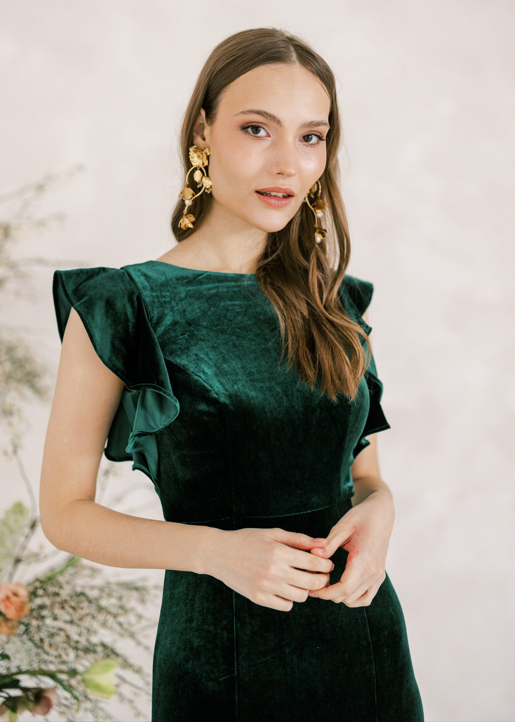 Cecelia Velvet Bridesmaid Dress in Forest Green
