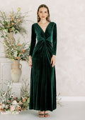 Camilla Velvet Long Sleeve Bridesmaid Dress in Forest Green