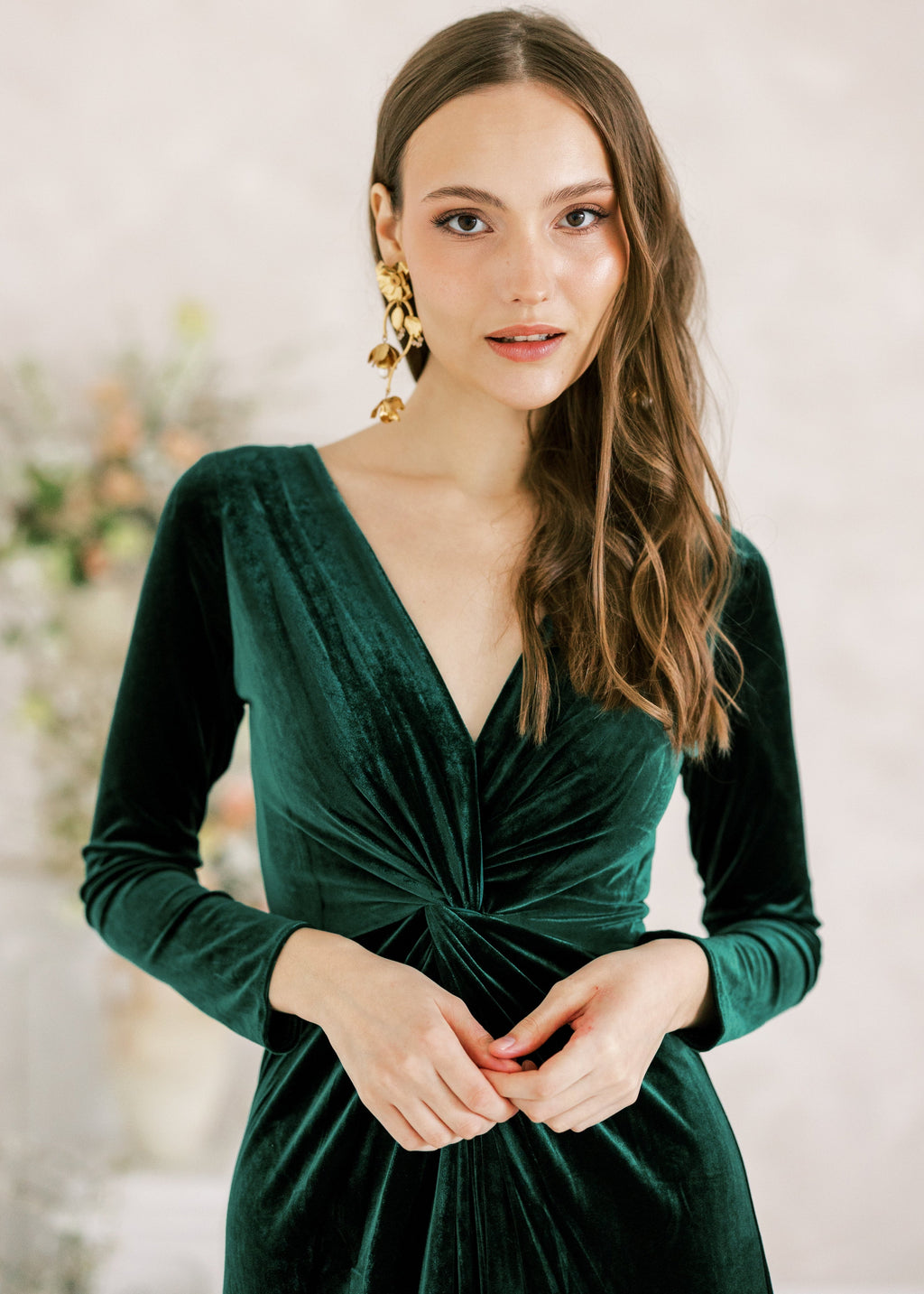 Camilla Velvet Long Sleeve Bridesmaid Dress in Forest Green