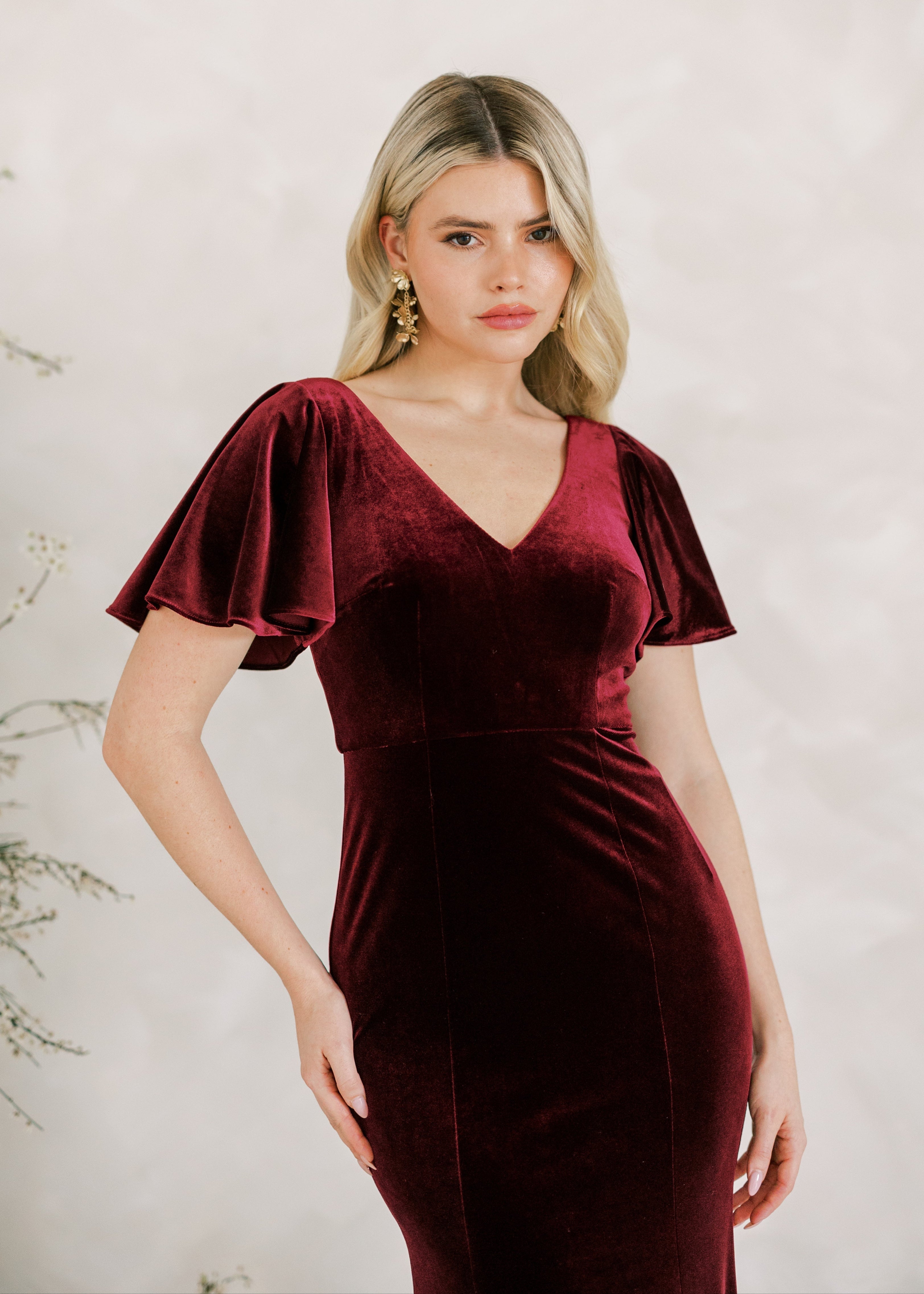 Celeste Velvet Bridesmaid Dress in Merlot