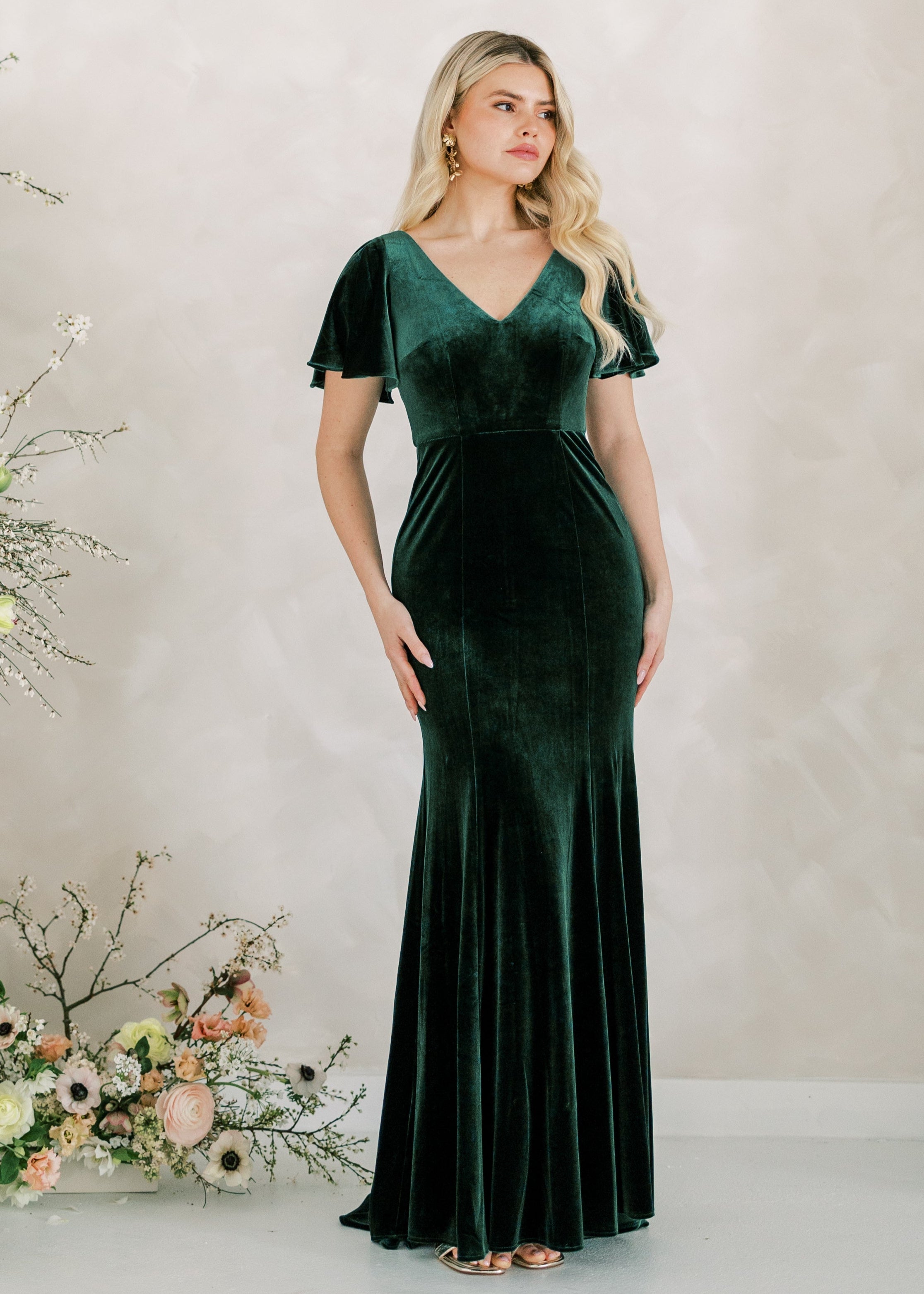 Celeste Velvet Bridesmaid Dress in Forest Green