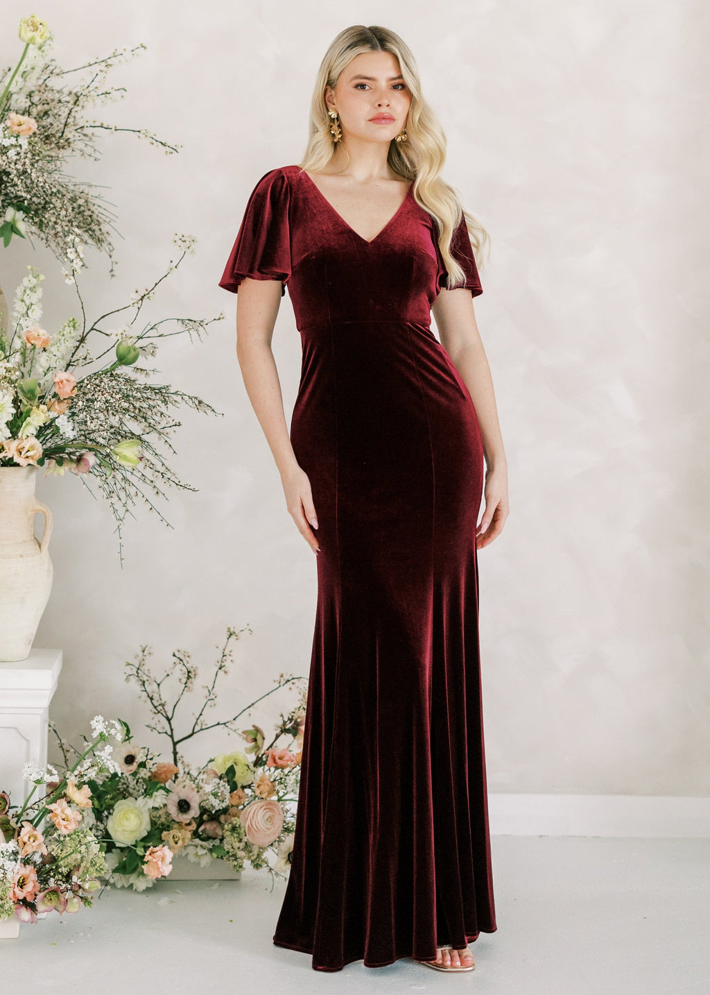 Celeste Velvet Bridesmaid Dress in Merlot