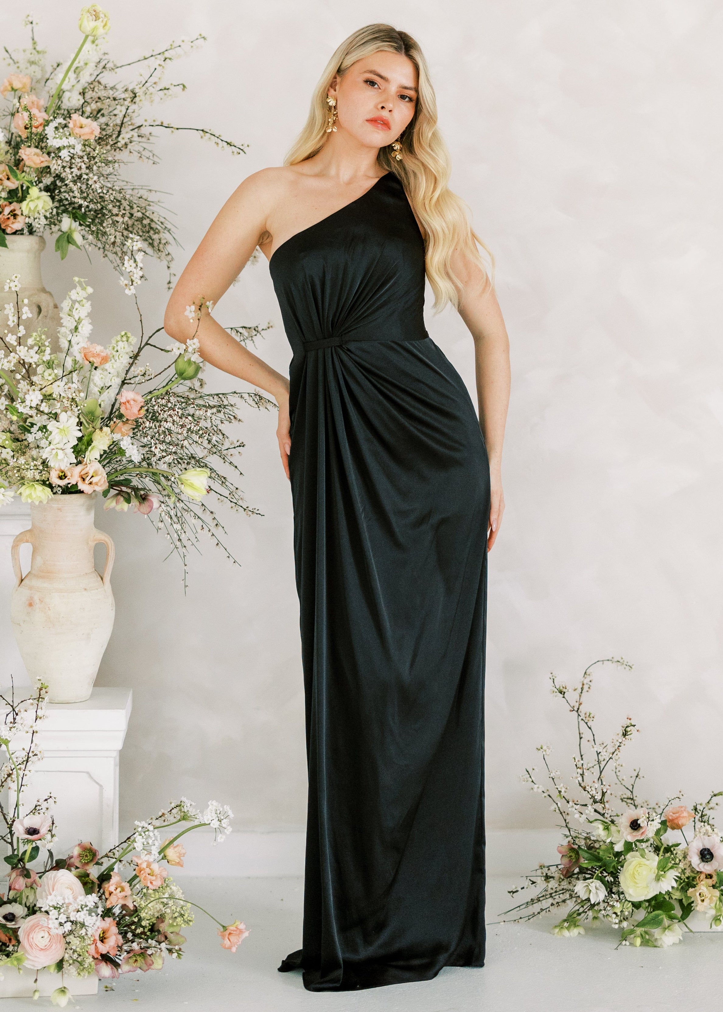 Greta Bridesmaid Dress in Black Satin