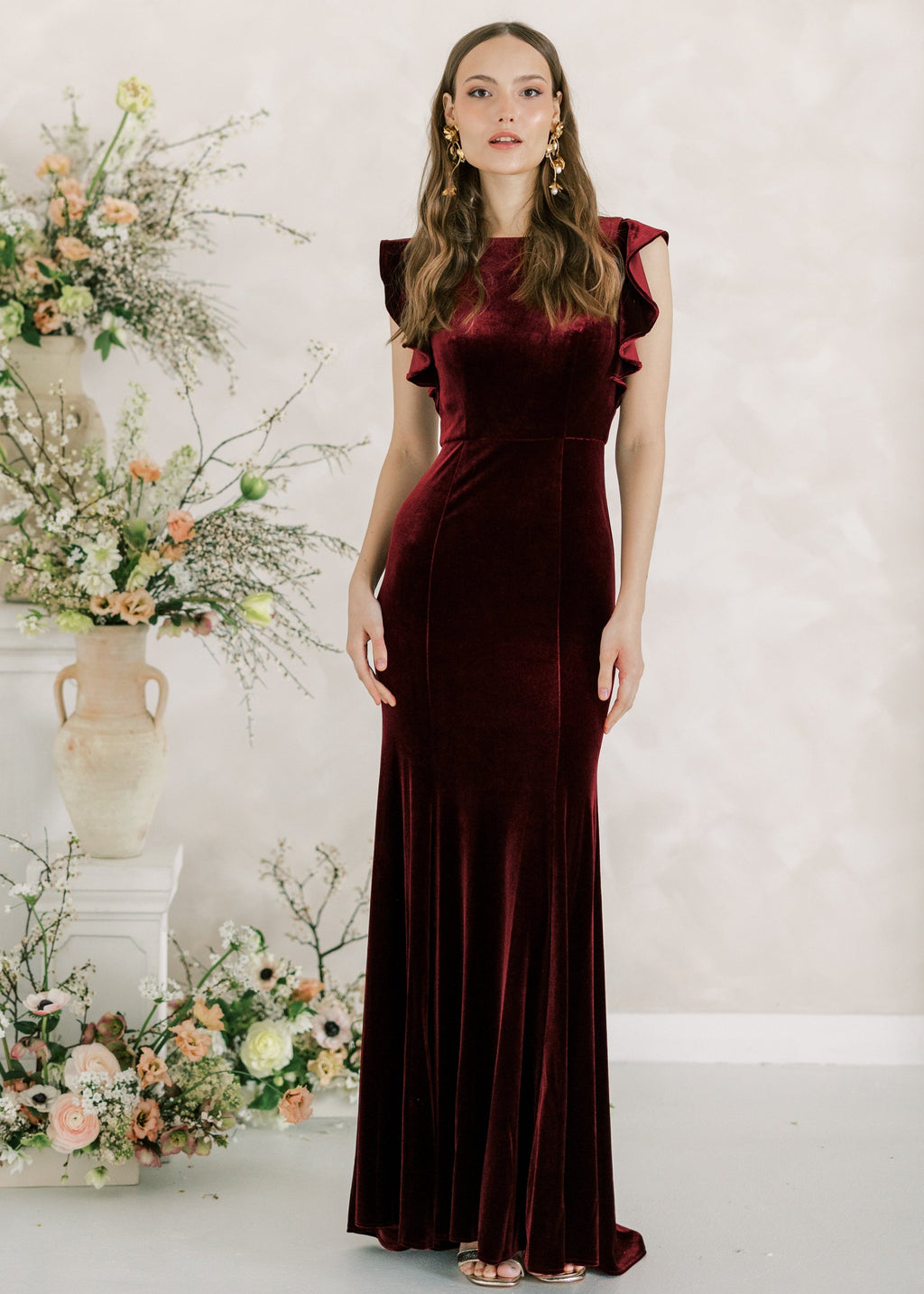 Cecelia Velvet Bridesmaid Dress in Merlot