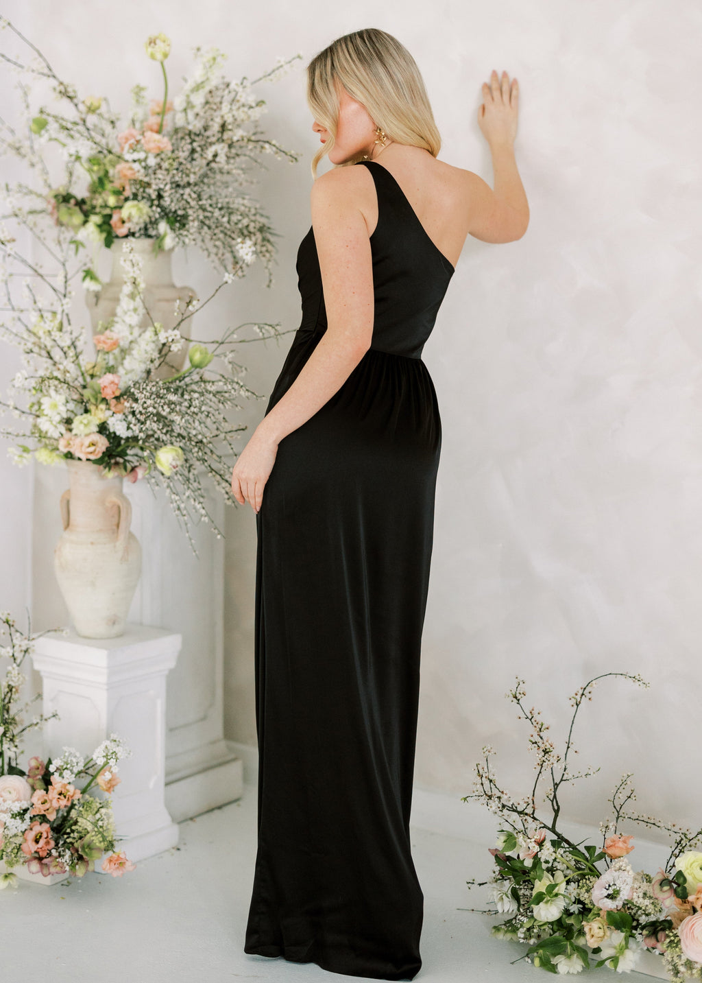 Greta Bridesmaid Dress in Black Satin