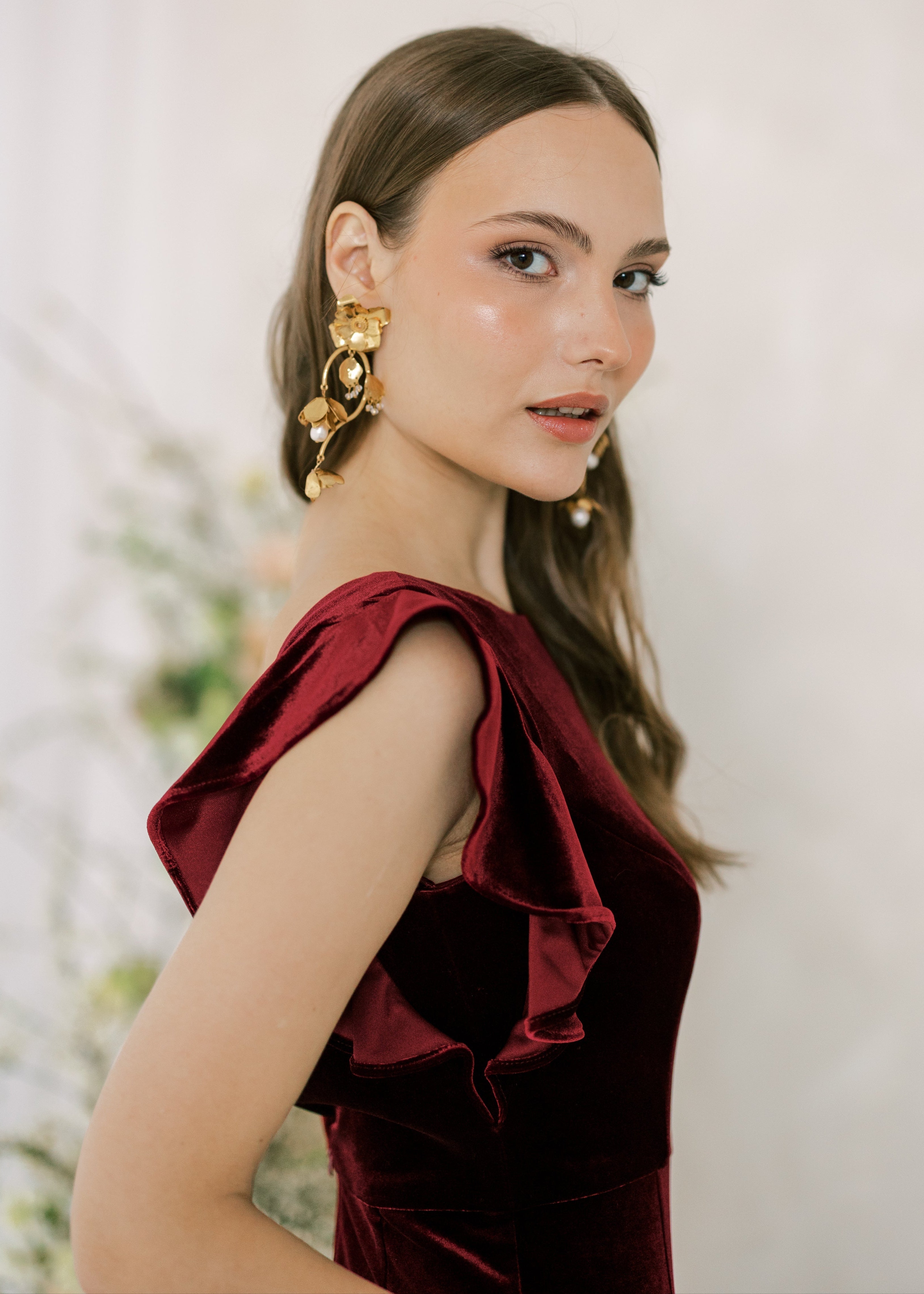 Cecelia Velvet Bridesmaid Dress in Merlot