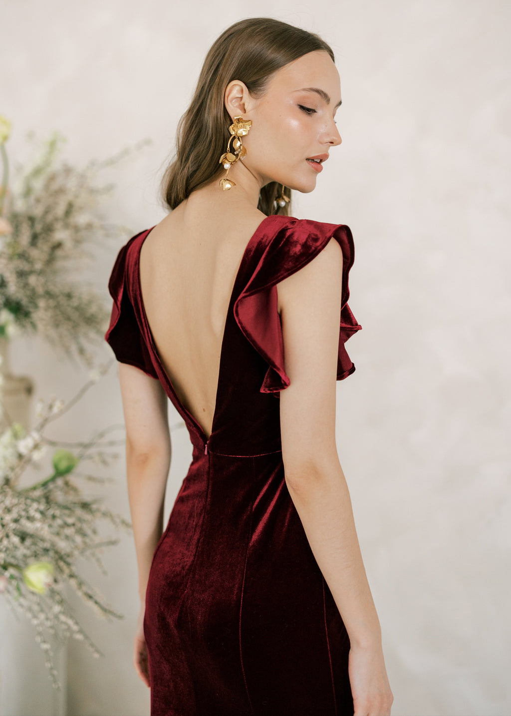 Cecelia Velvet Bridesmaid Dress in Merlot