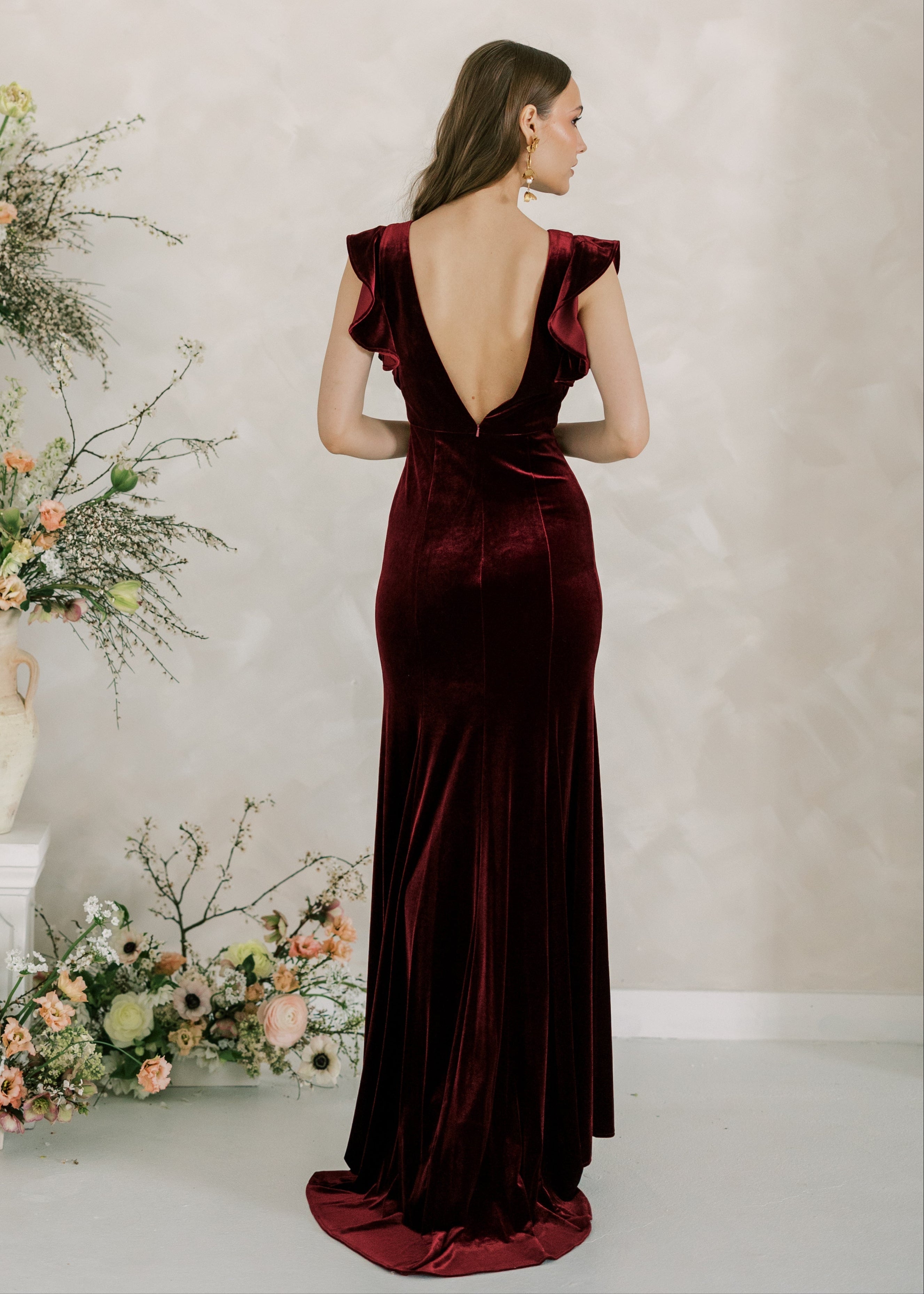 Cecelia Velvet Bridesmaid Dress in Merlot