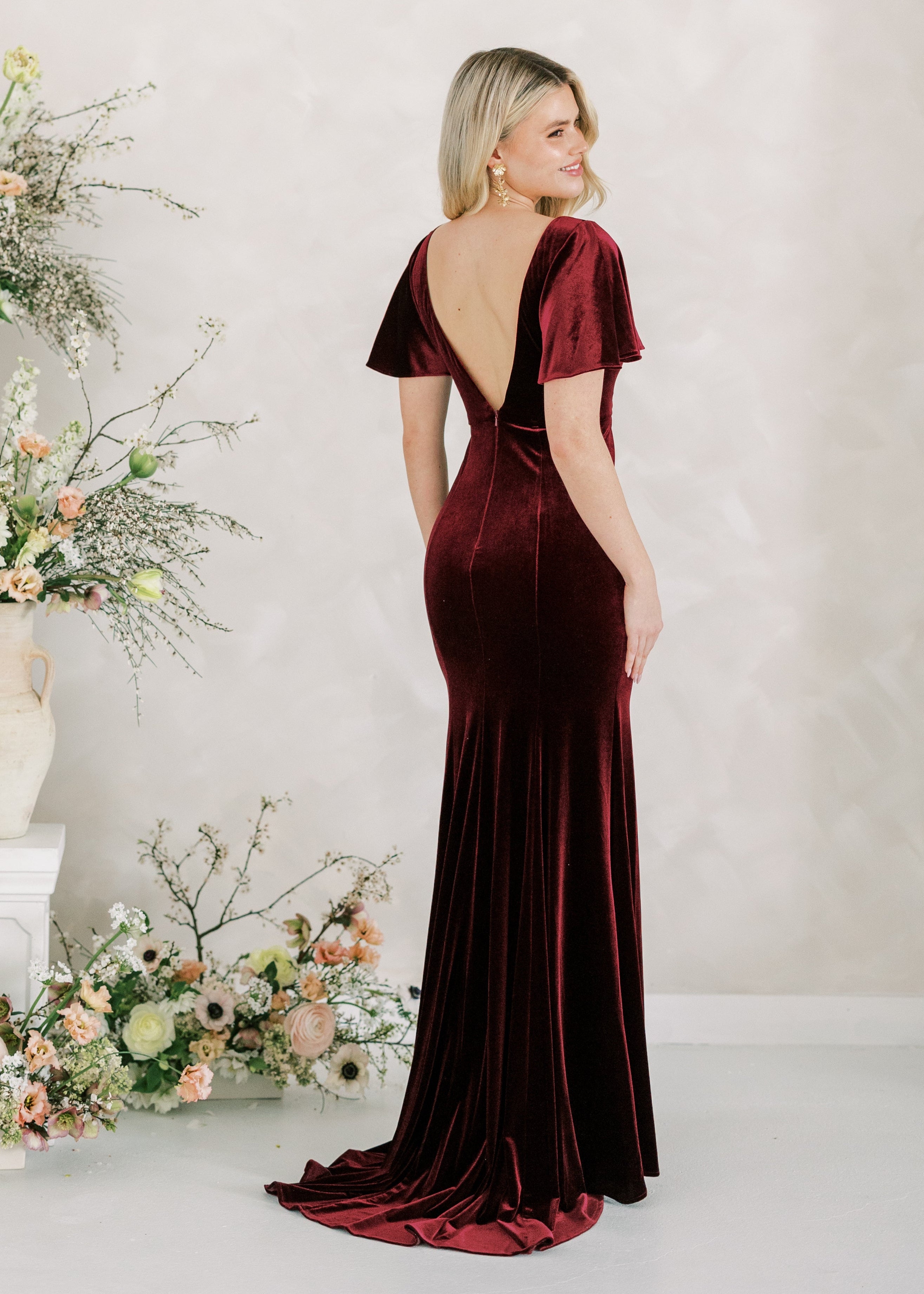 Celeste Velvet Bridesmaid Dress in Merlot