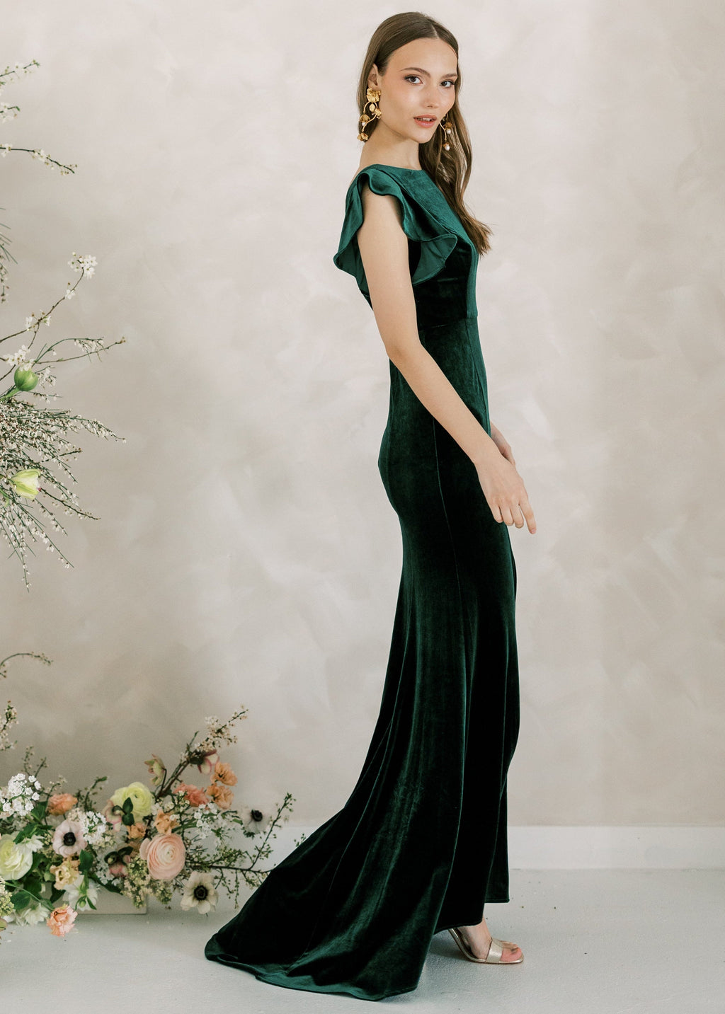 Cecelia Velvet Bridesmaid Dress in Forest Green