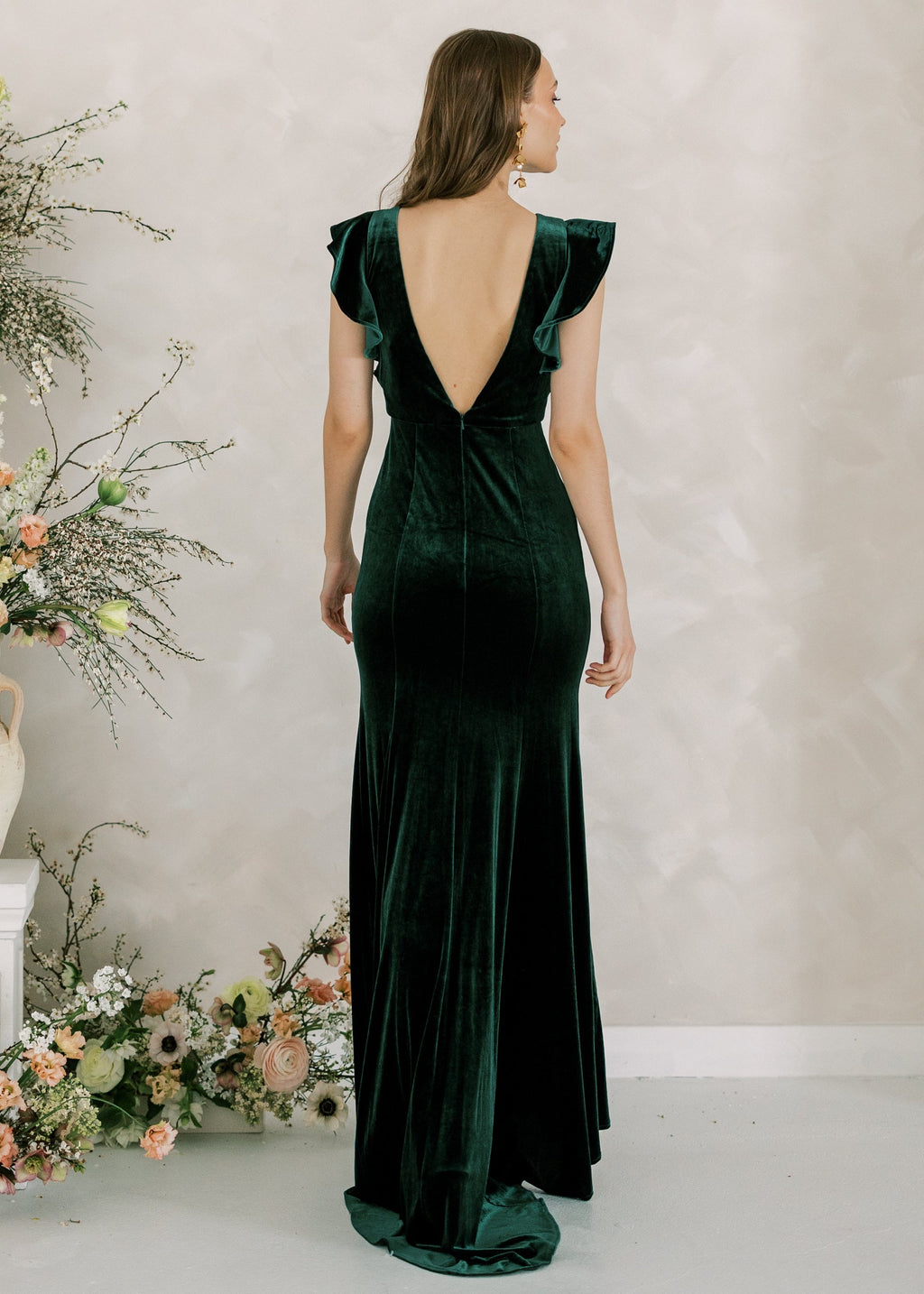 Cecelia Velvet Bridesmaid Dress in Forest Green