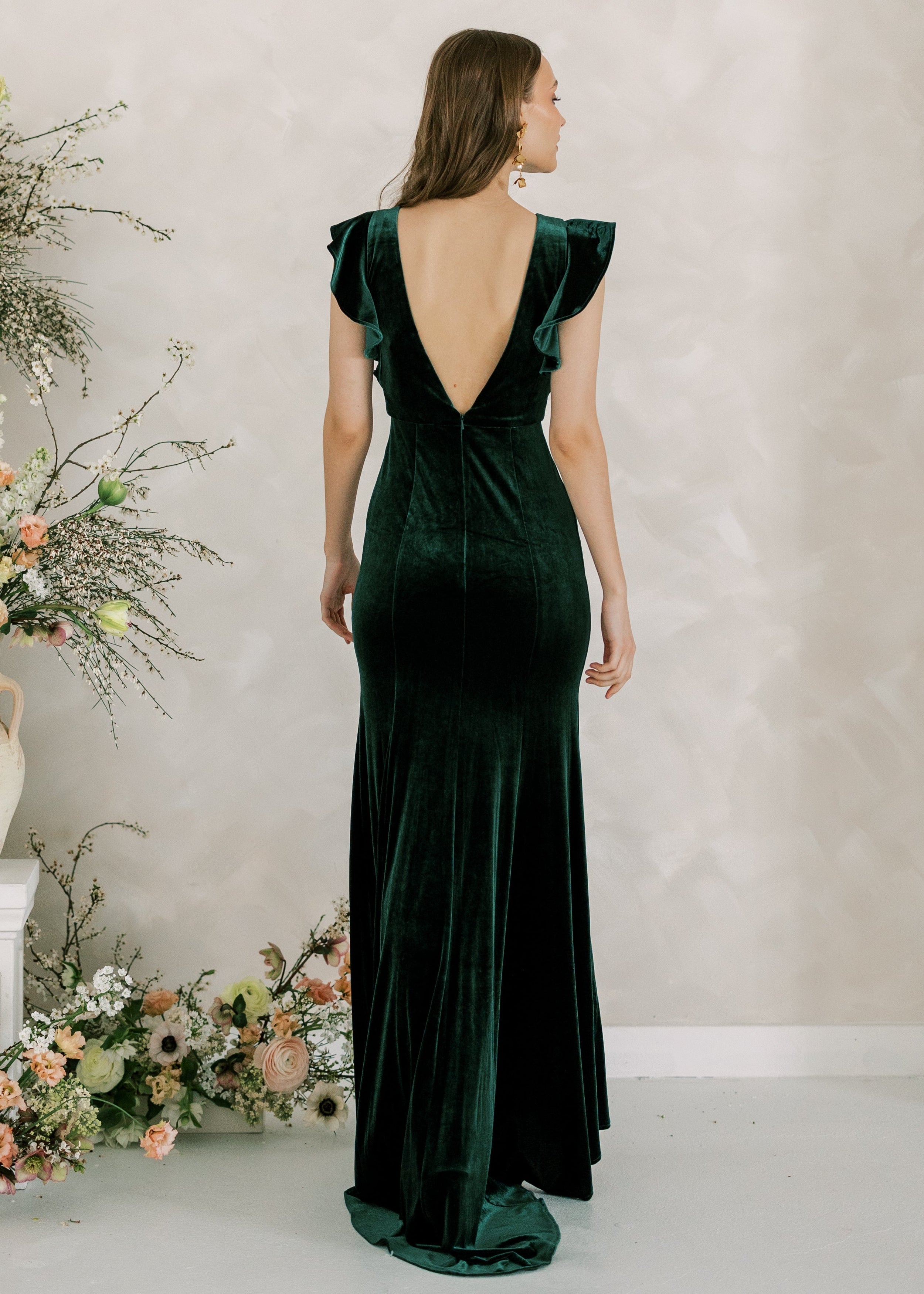 Cecelia Velvet Bridesmaid Dress in Forest Green