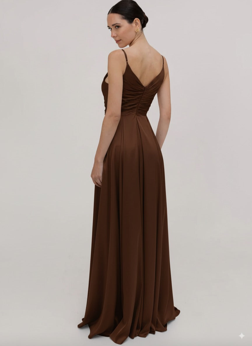 Isla Bridesmaid Dress in Chocolate Brown Satin