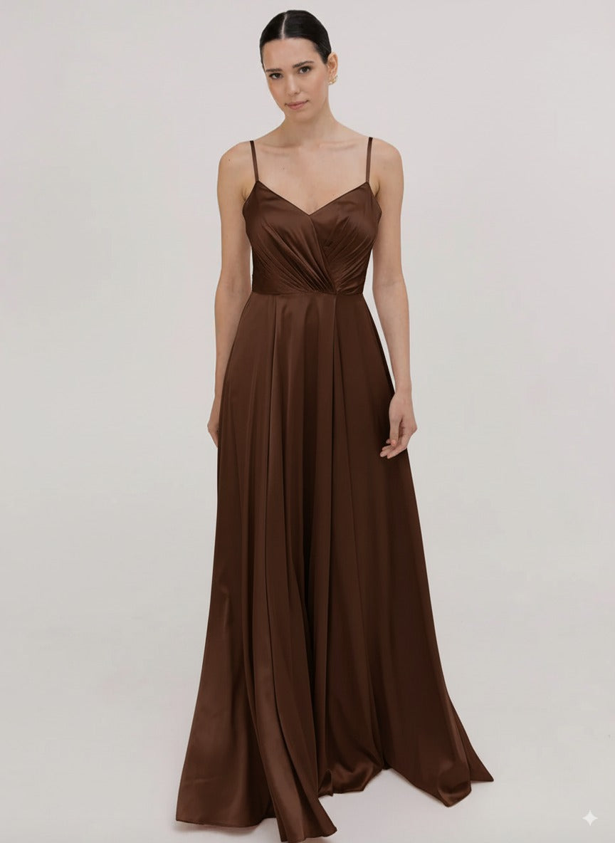 Isla Bridesmaid Dress in Chocolate Brown Satin