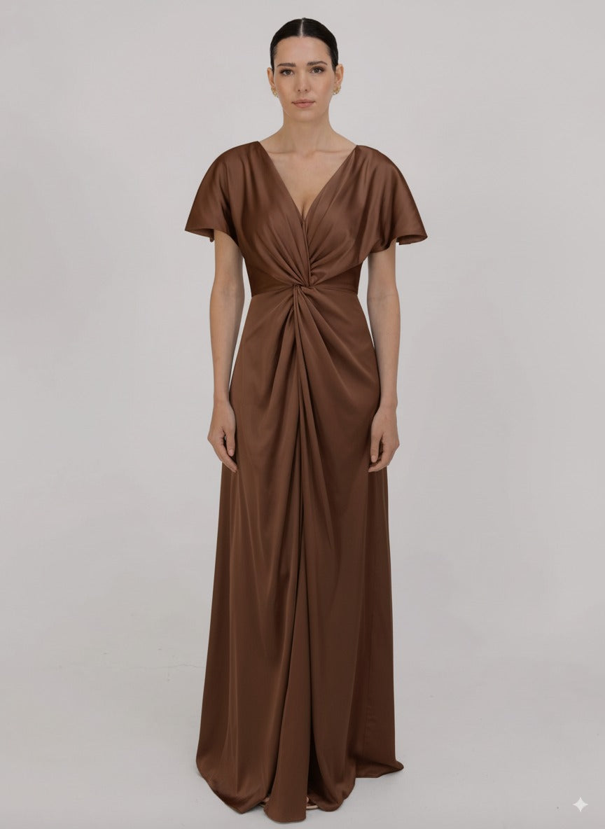 Camilla Bridesmaid Dress in Chocolate Brown Satin