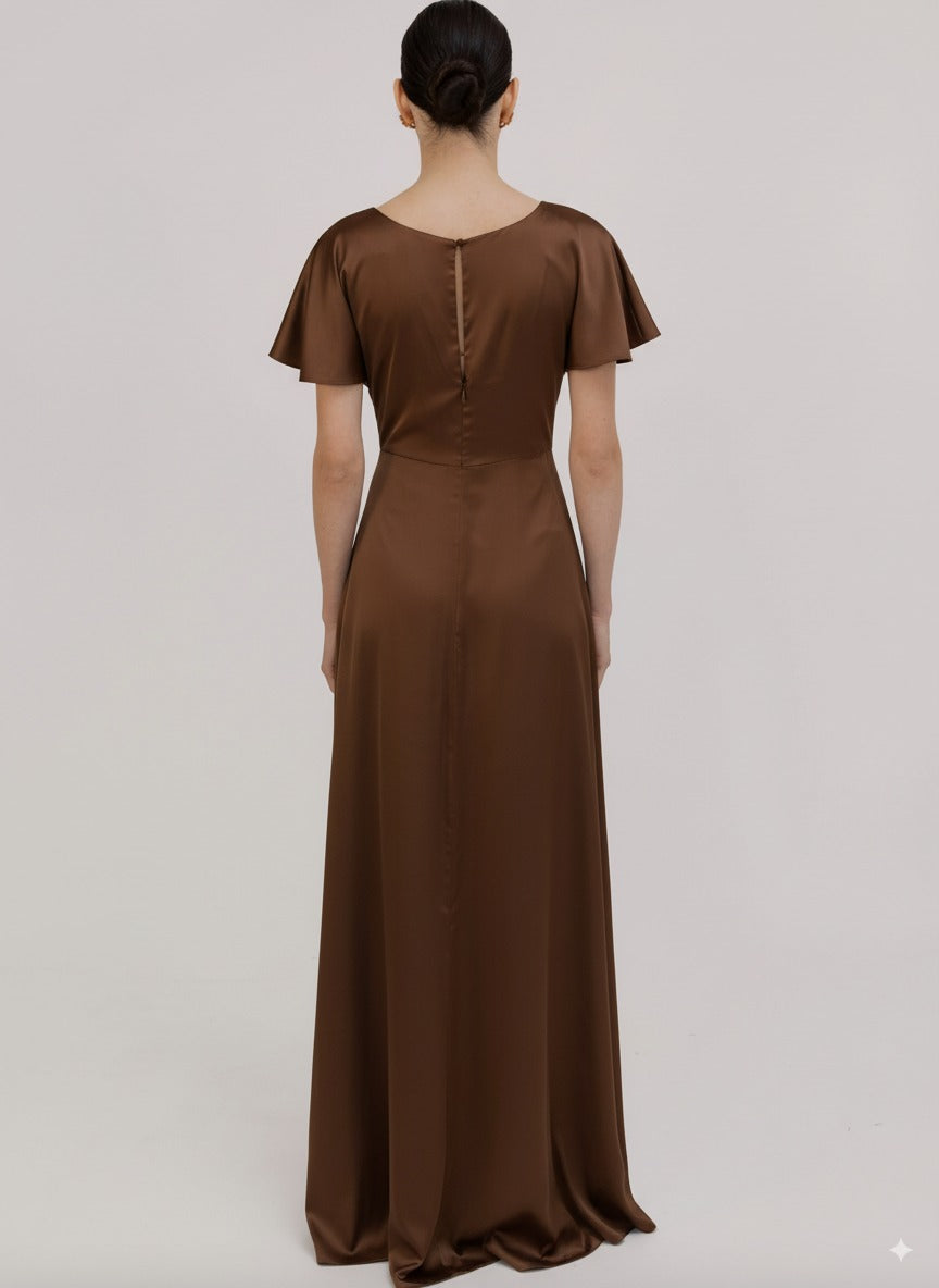 Camilla Bridesmaid Dress in Chocolate Brown Satin