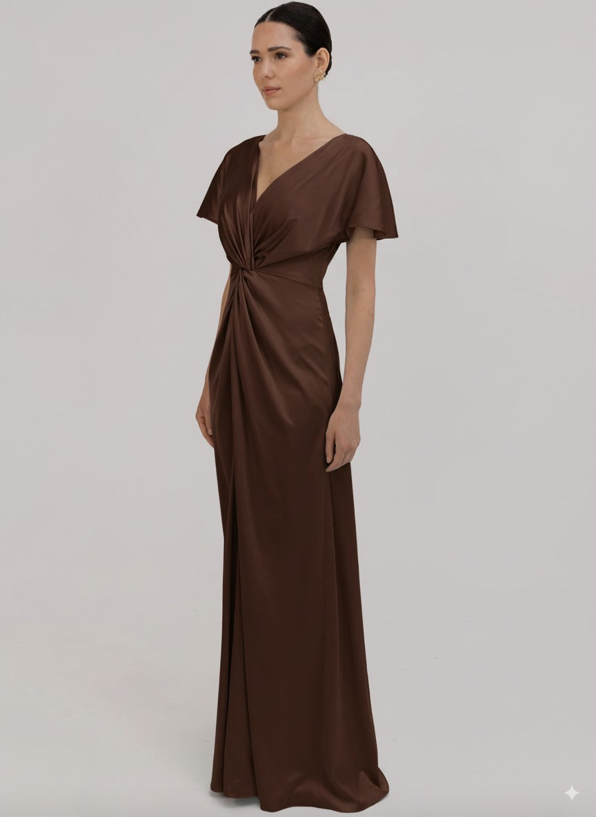 Camilla Bridesmaid Dress in Chocolate Brown Satin