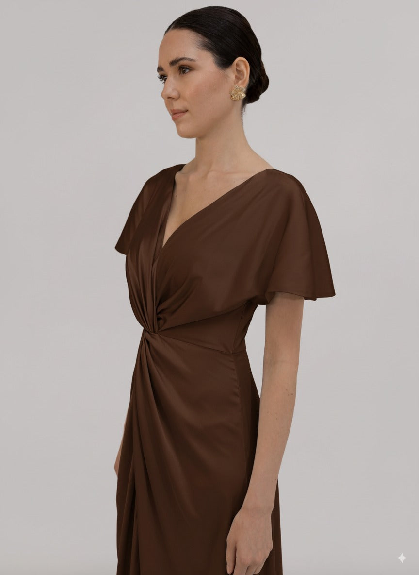 Camilla Bridesmaid Dress in Chocolate Brown Satin