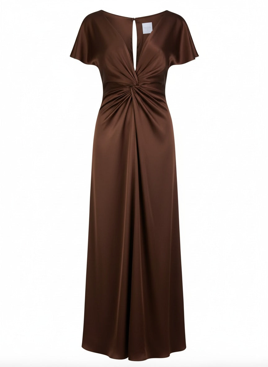 Camilla Bridesmaid Dress in Chocolate Brown Satin