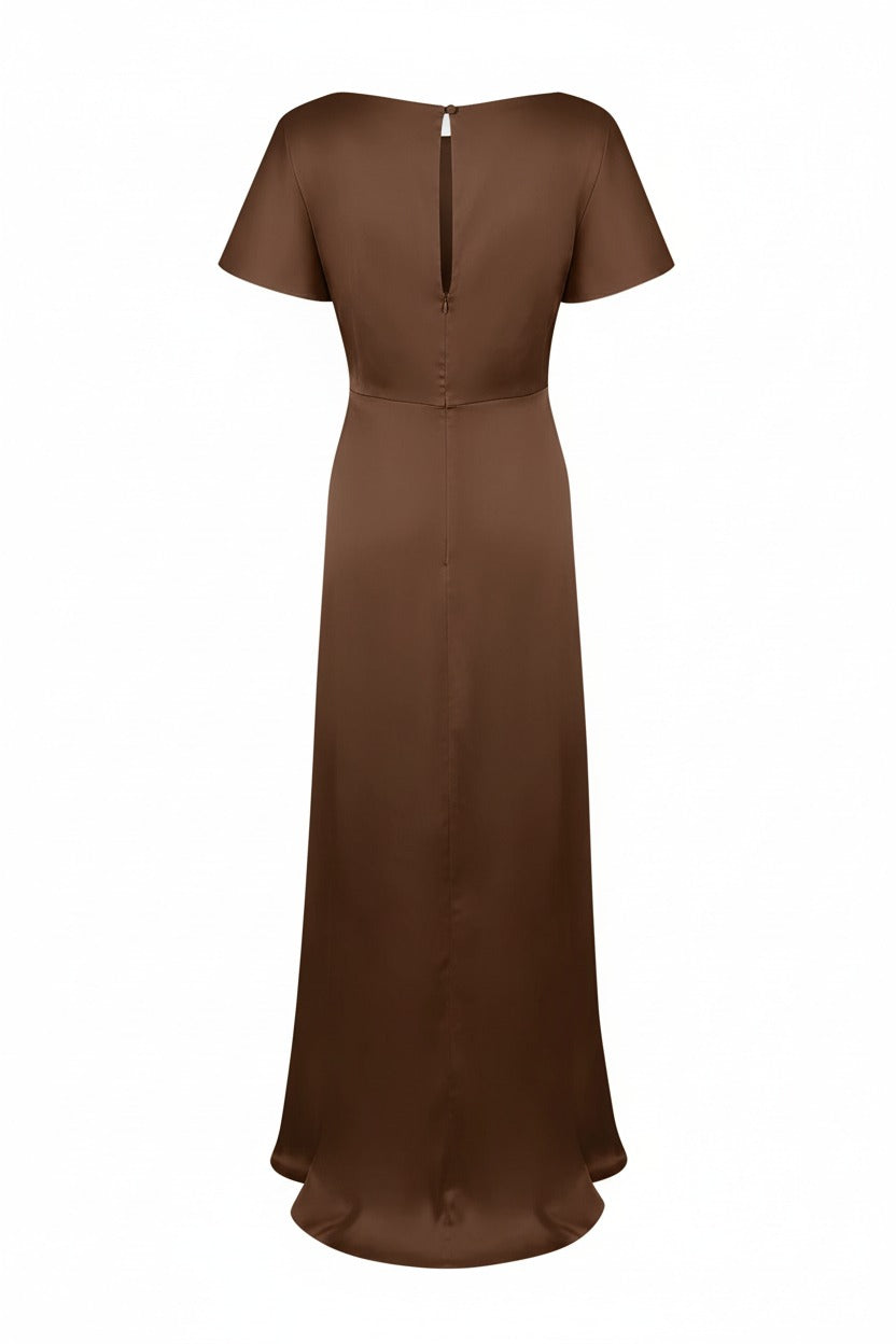 Camilla Bridesmaid Dress in Chocolate Brown Satin