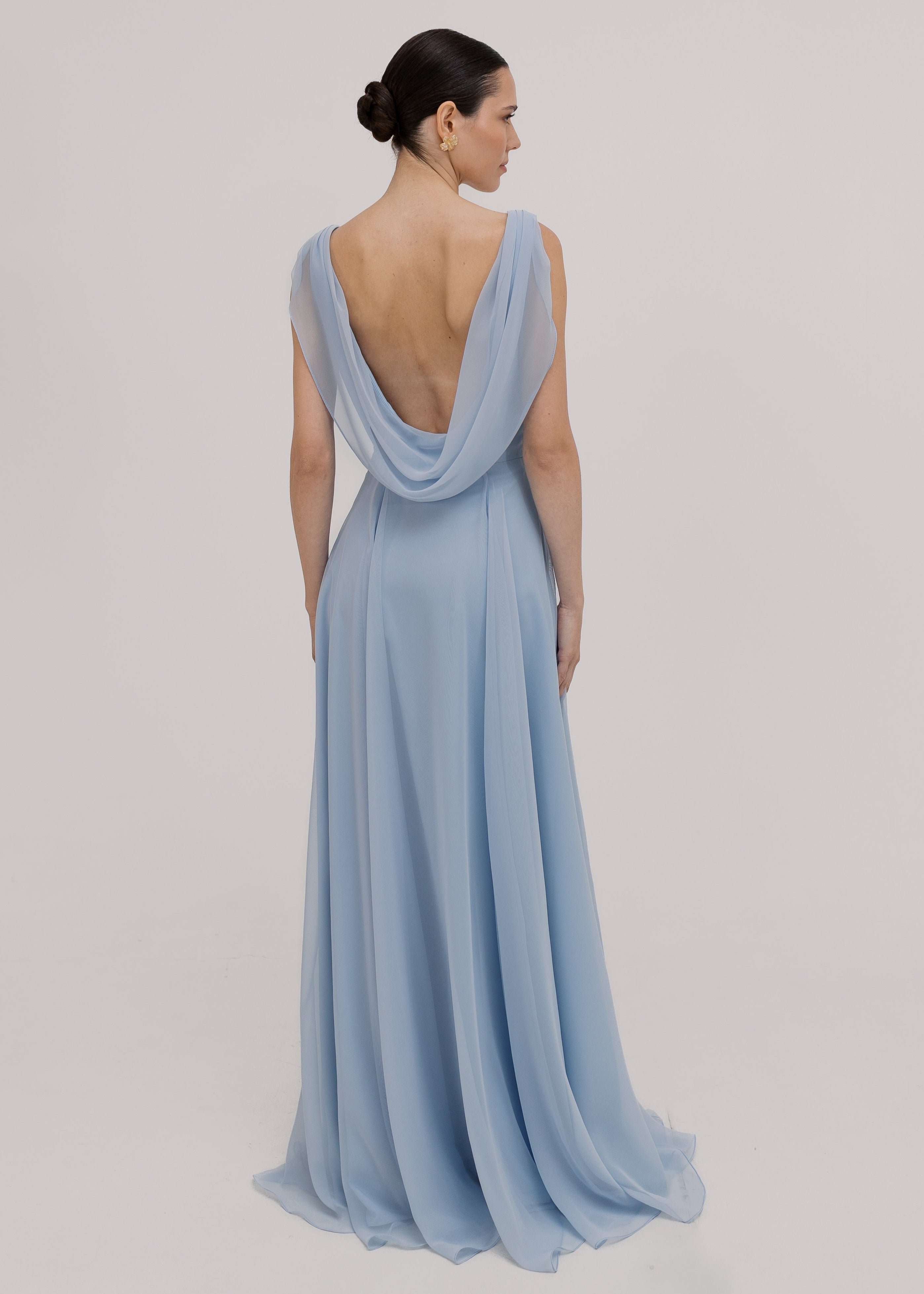 Athena Bridesmaid Dress In Dusty Blue Chiffon