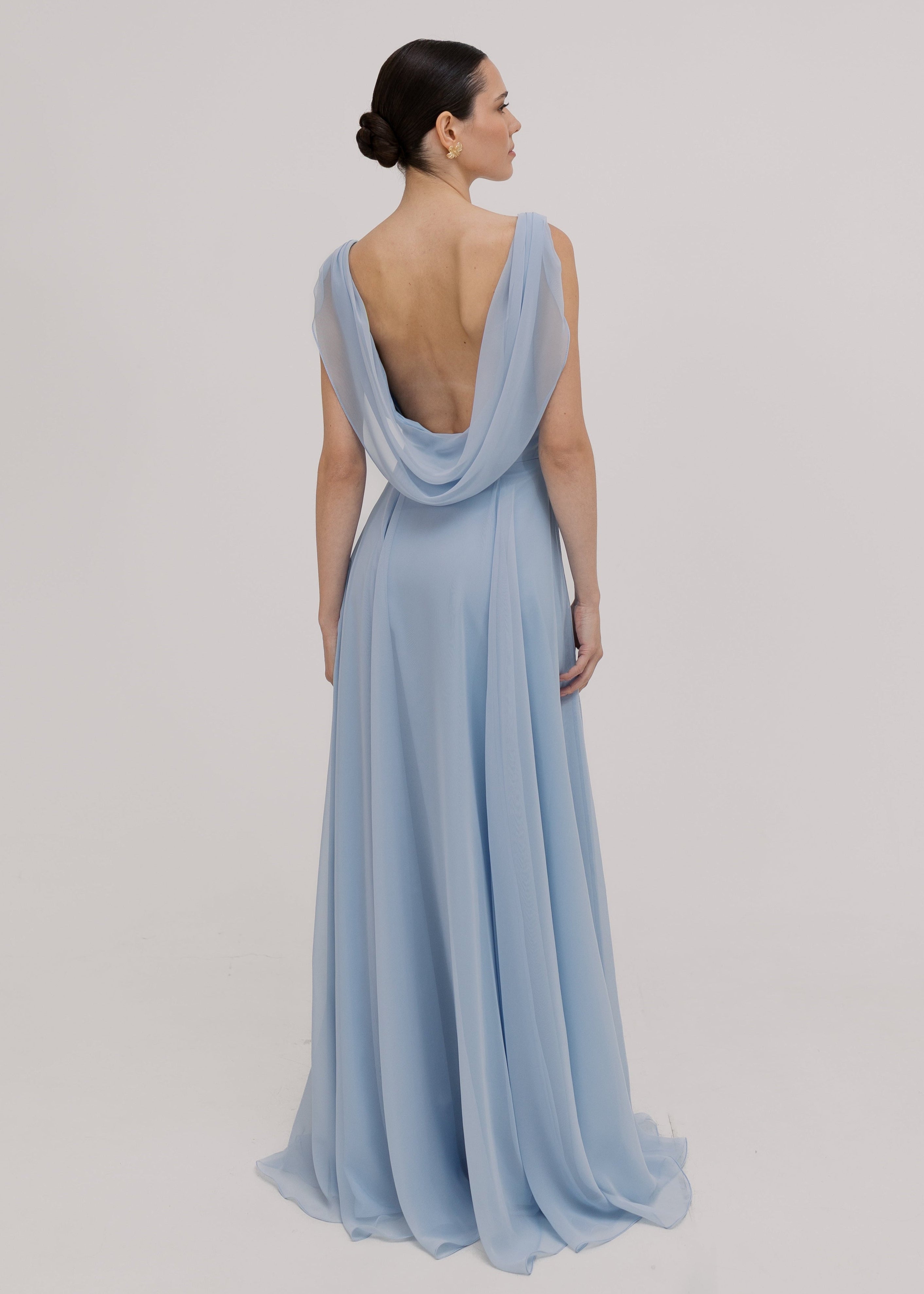 Athena Bridesmaid Dress In Dusty Blue Chiffon