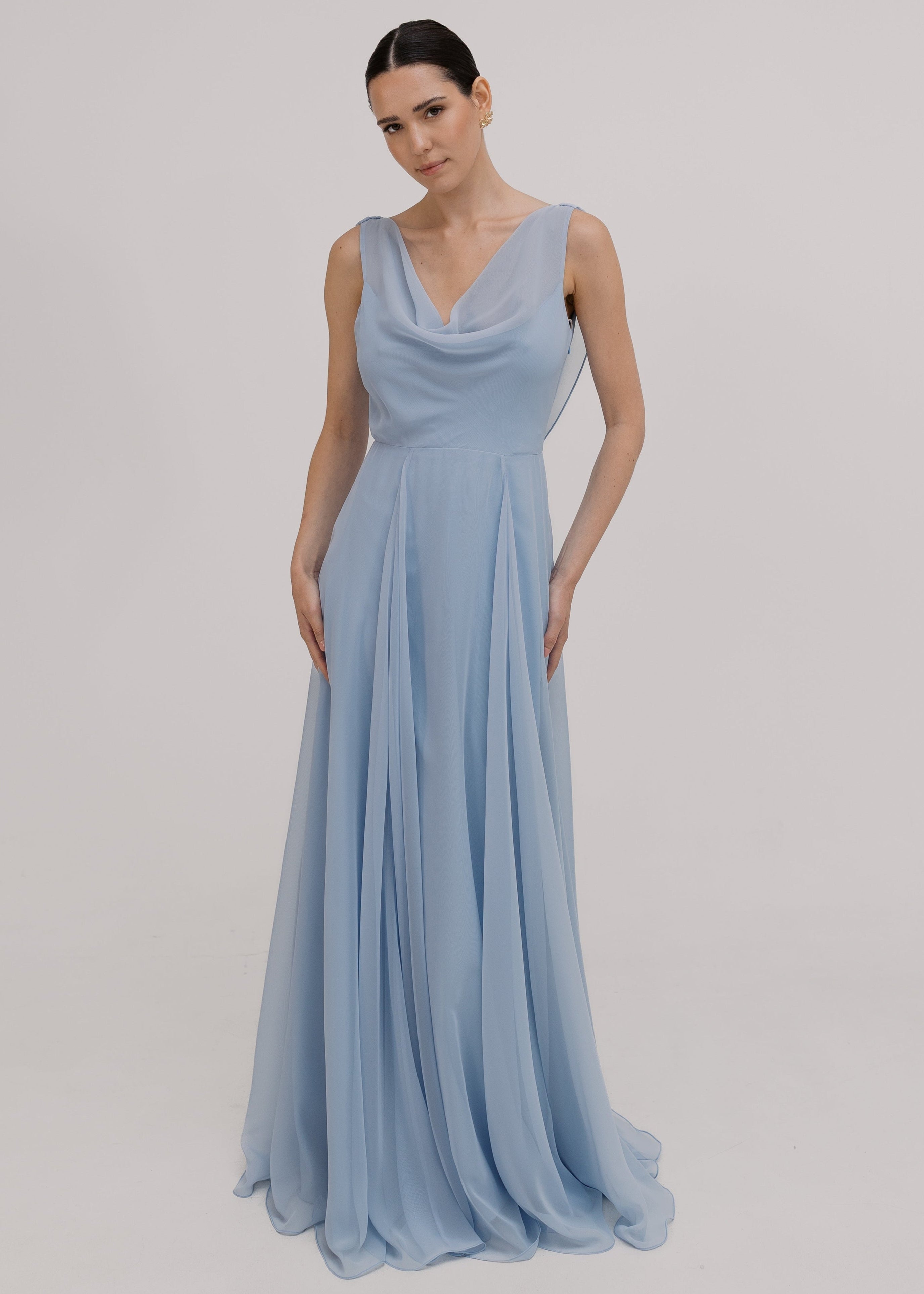 Athena Bridesmaid Dress In Dusty Blue Chiffon