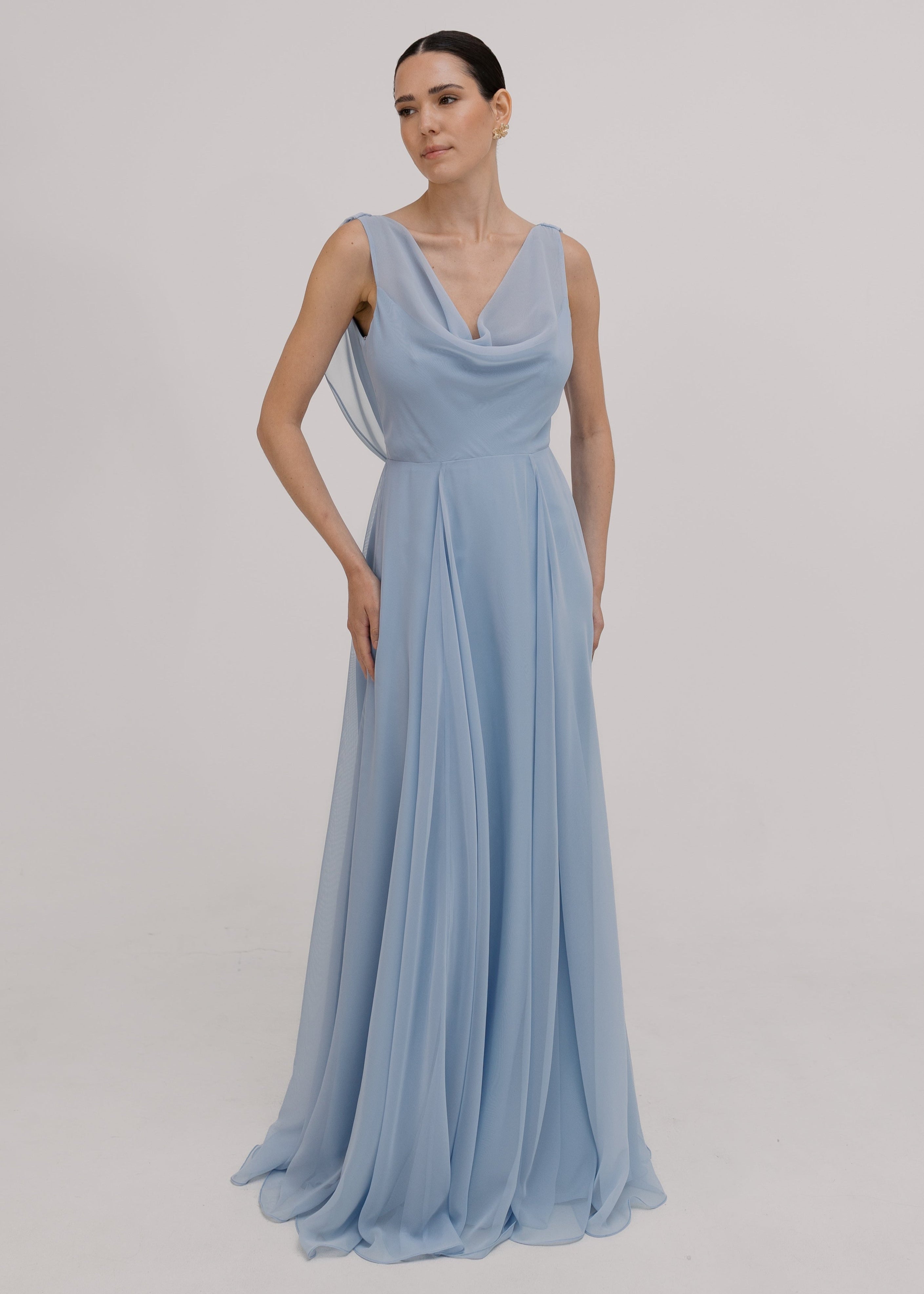 Athena Bridesmaid Dress In Dusty Blue Chiffon