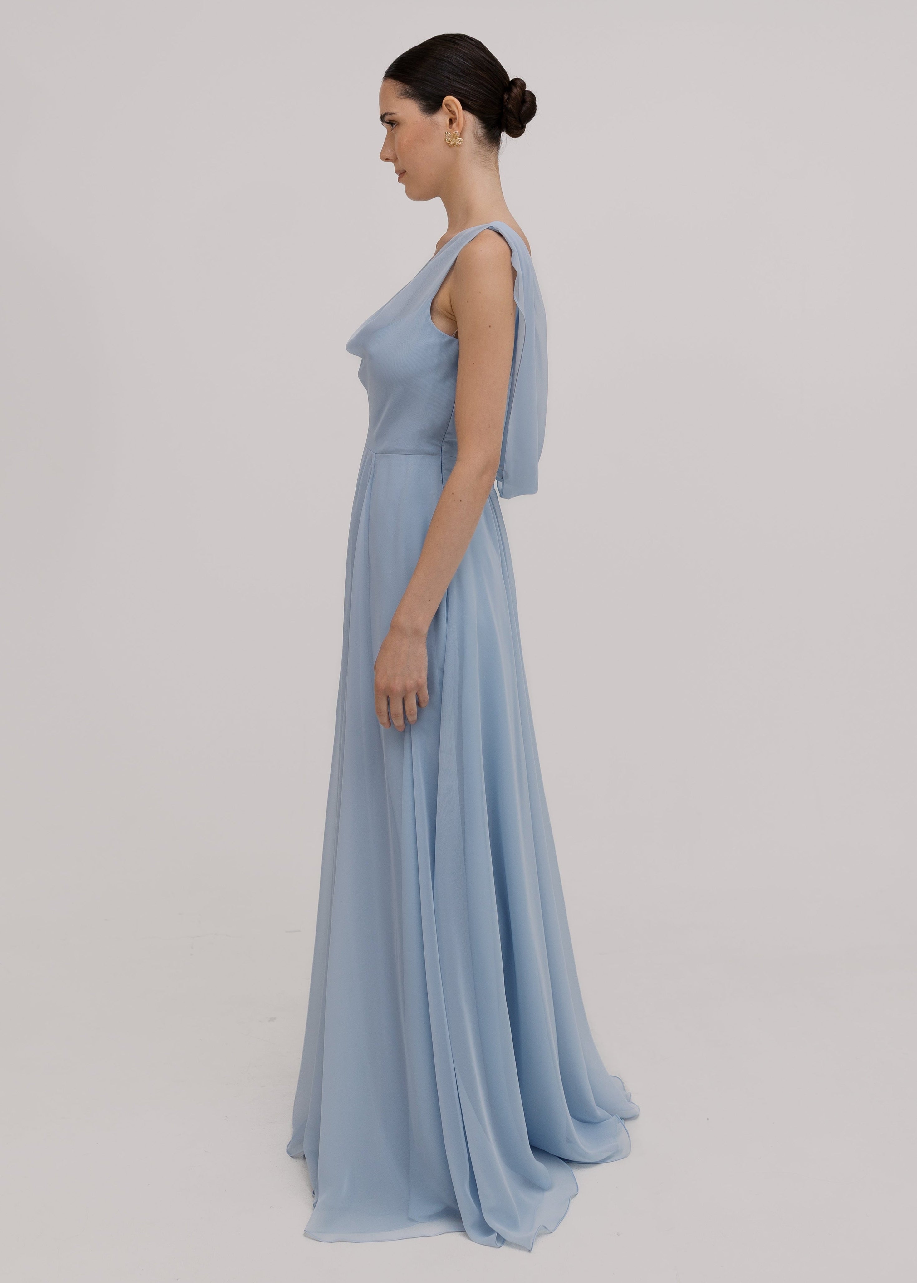 Athena Bridesmaid Dress In Dusty Blue Chiffon
