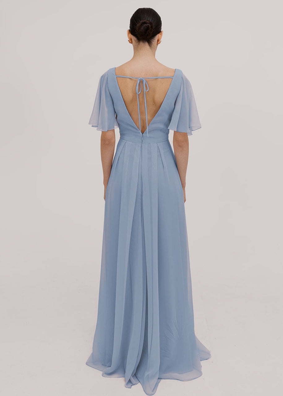 Phoebe Bridesmaid Dress In Dusty Blue Chiffon