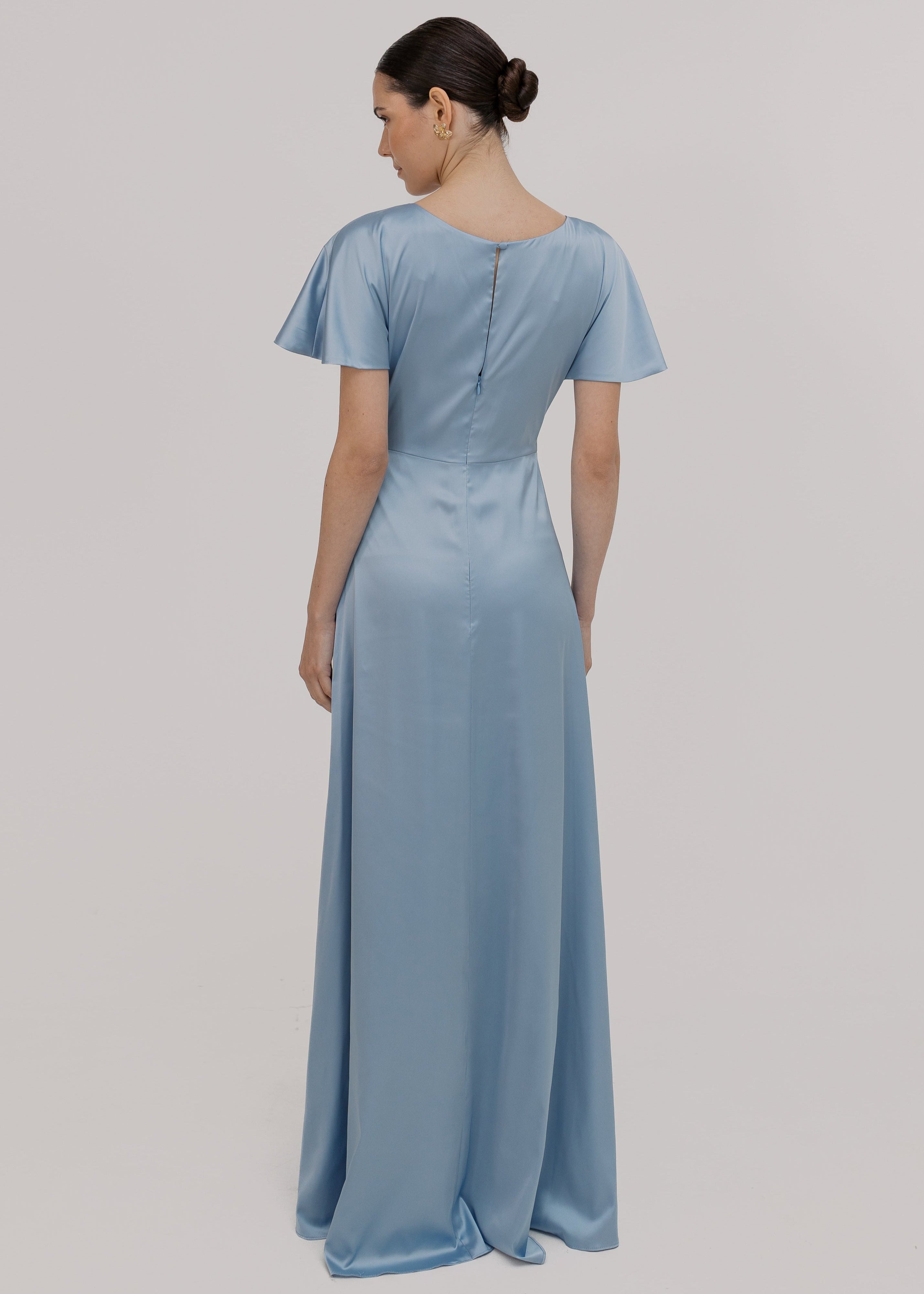 Camilla Bridesmaid Dress in Dusty Blue Satin