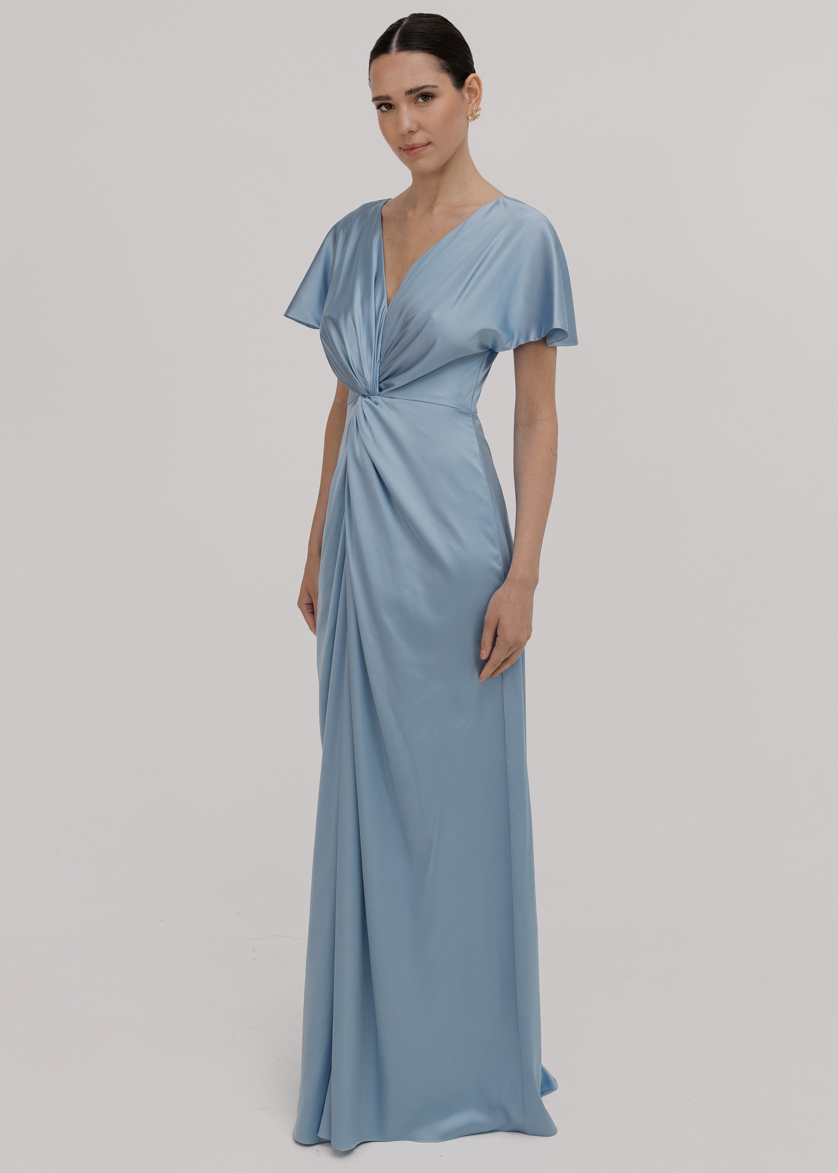 Camilla Bridesmaid Dress in Dusty Blue Satin