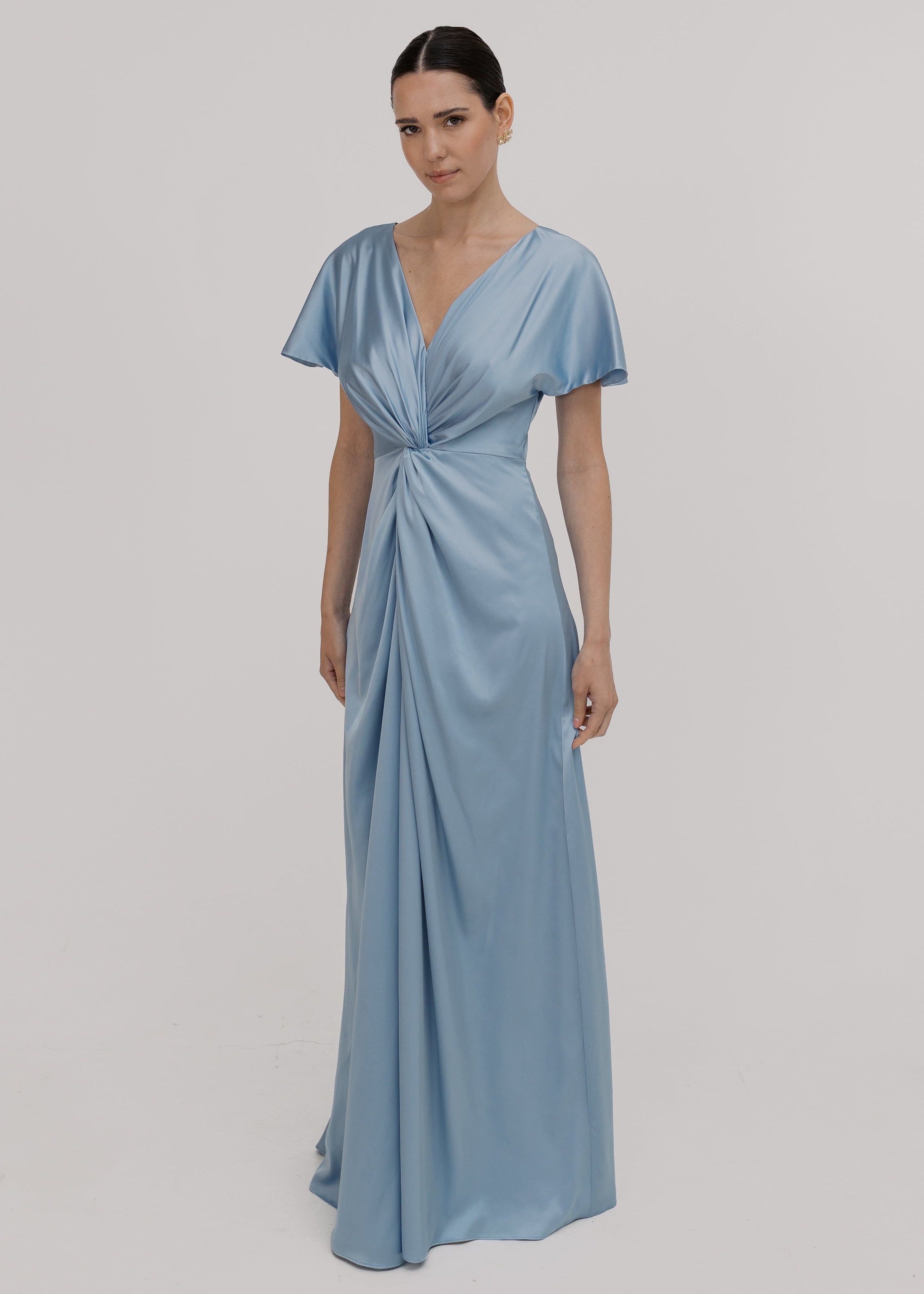 Camilla Bridesmaid Dress in Dusty Blue Satin