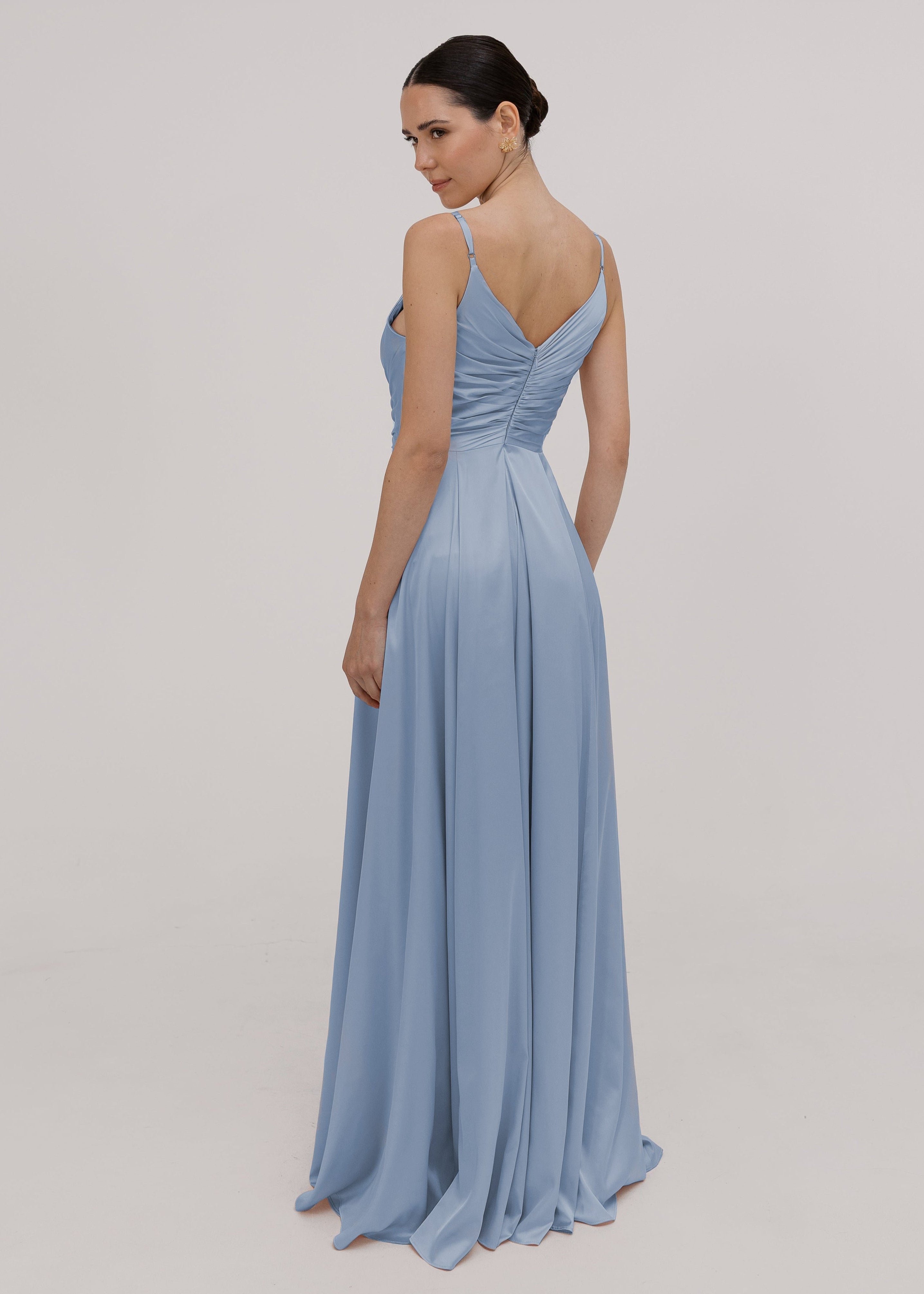 Isla Bridesmaid Dress in Dusty Blue Satin