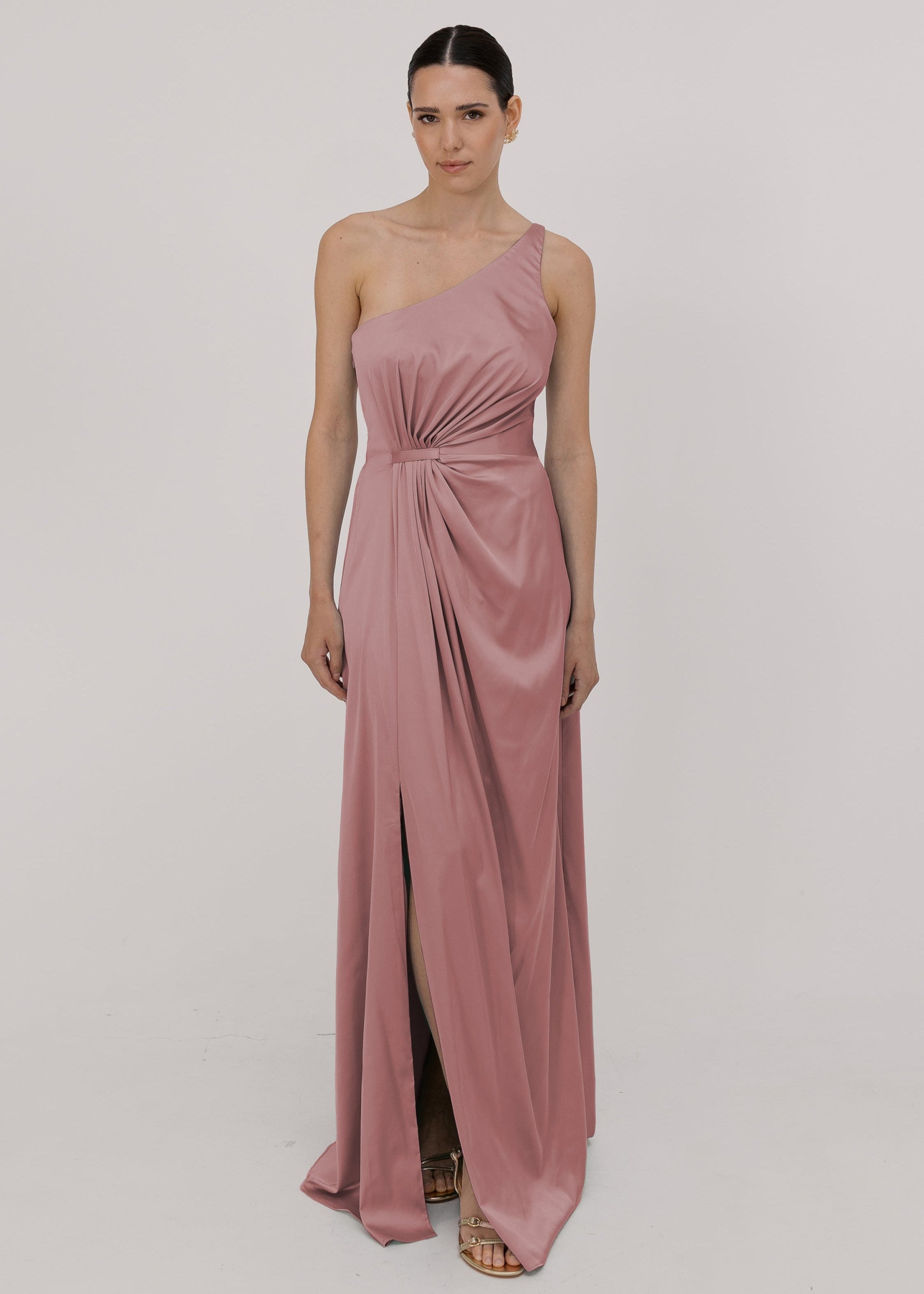 Greta Bridesmaid Dress in Rose Pink Satin