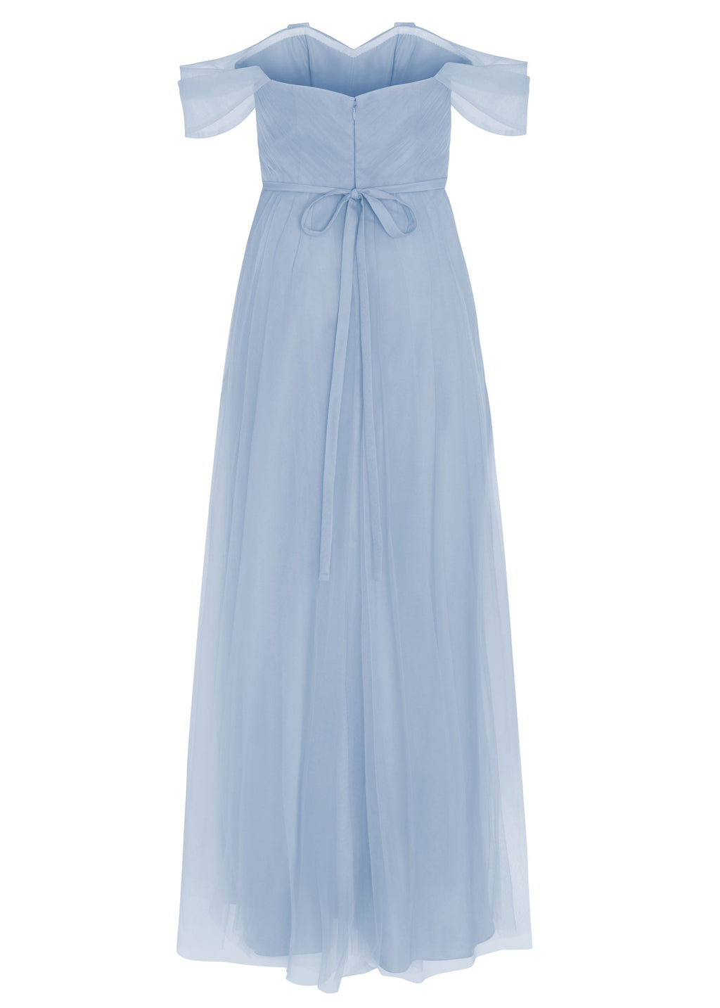 Bardot Bridesmaid Dress in Dusty Blue Tulle
