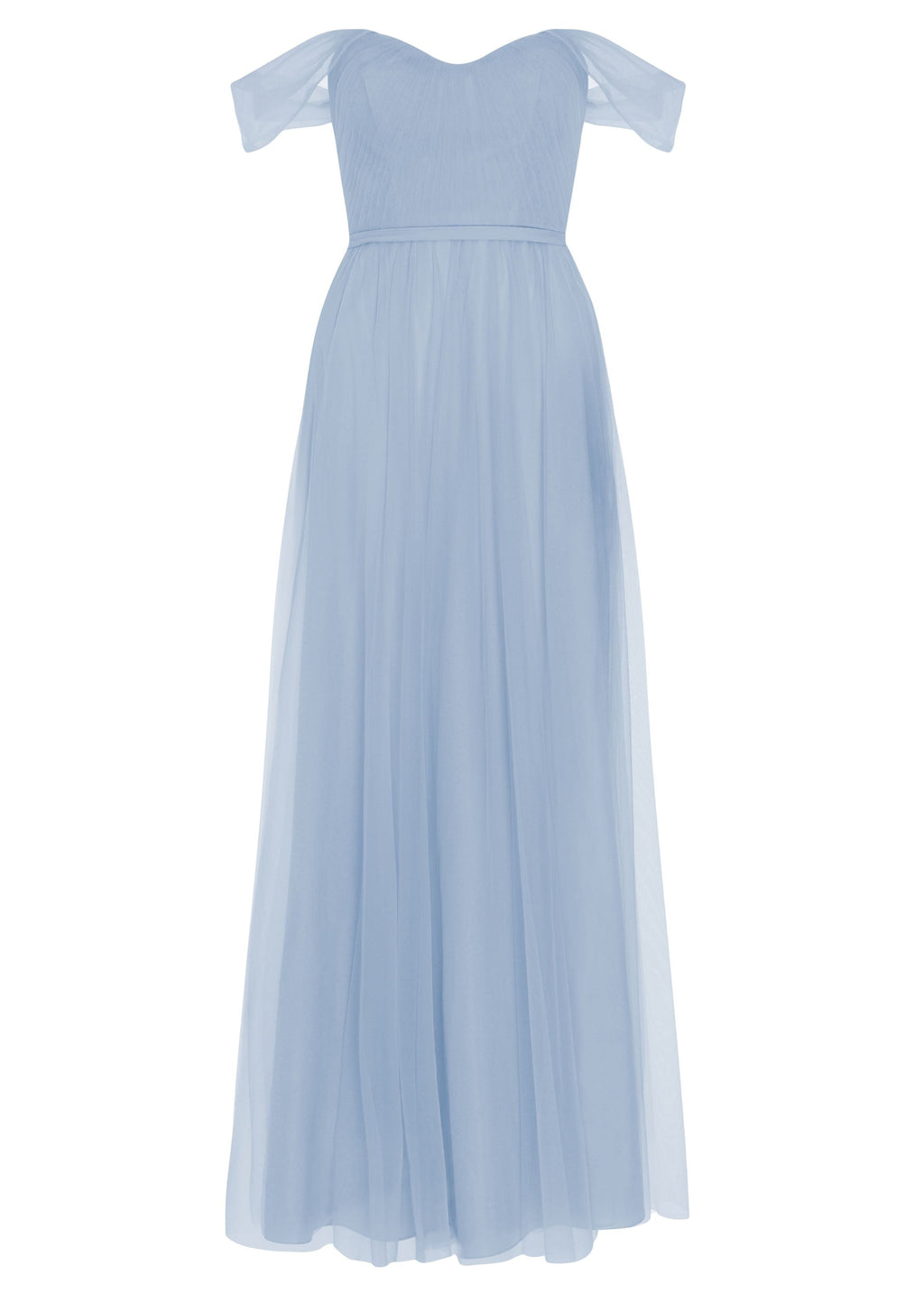 Bardot Bridesmaid Dress in Dusty Blue Tulle