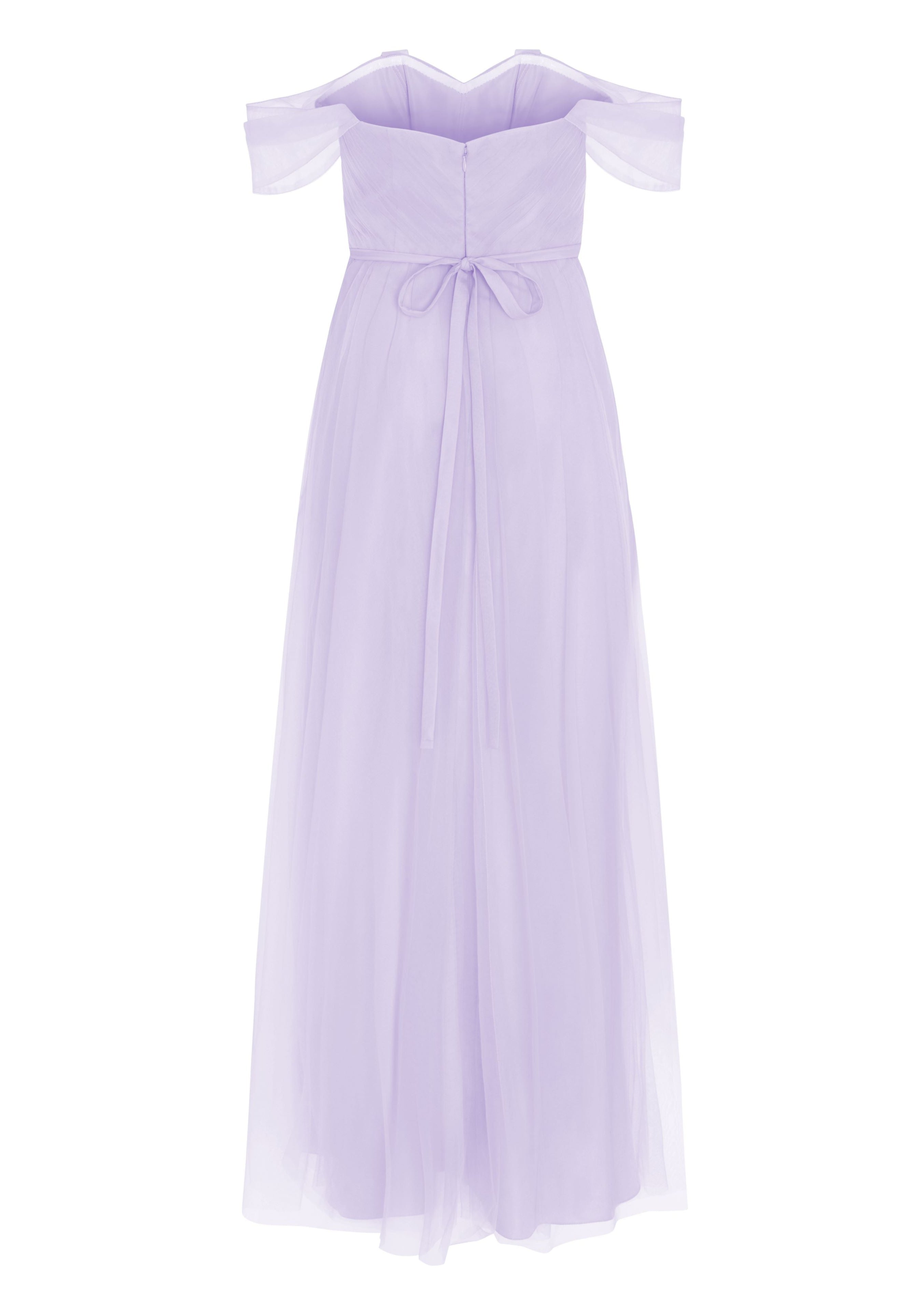 Bardot Bridesmaid Dress in Lilac Mist Tulle